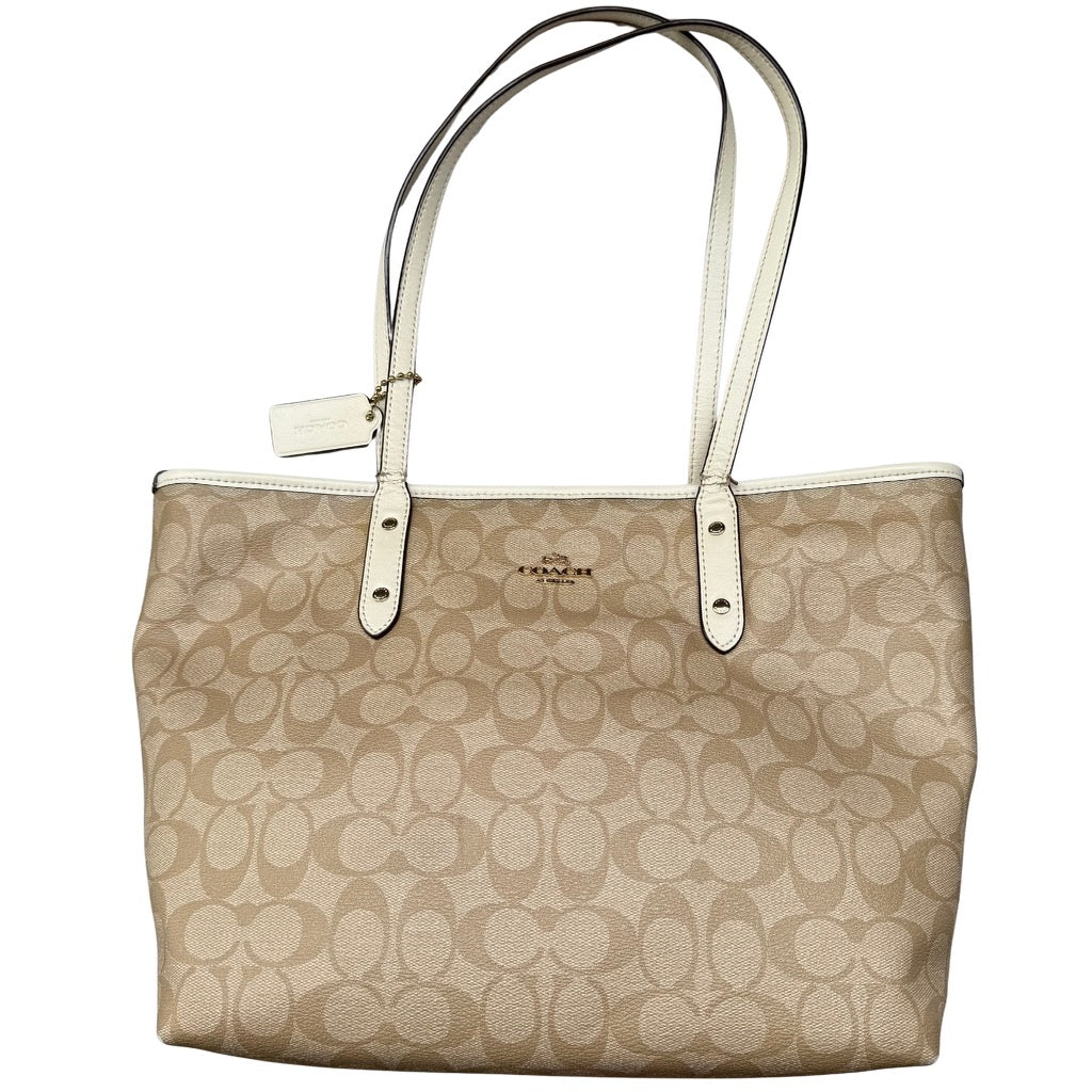 Coach Signature Canvas City Tote Bag Beige/White