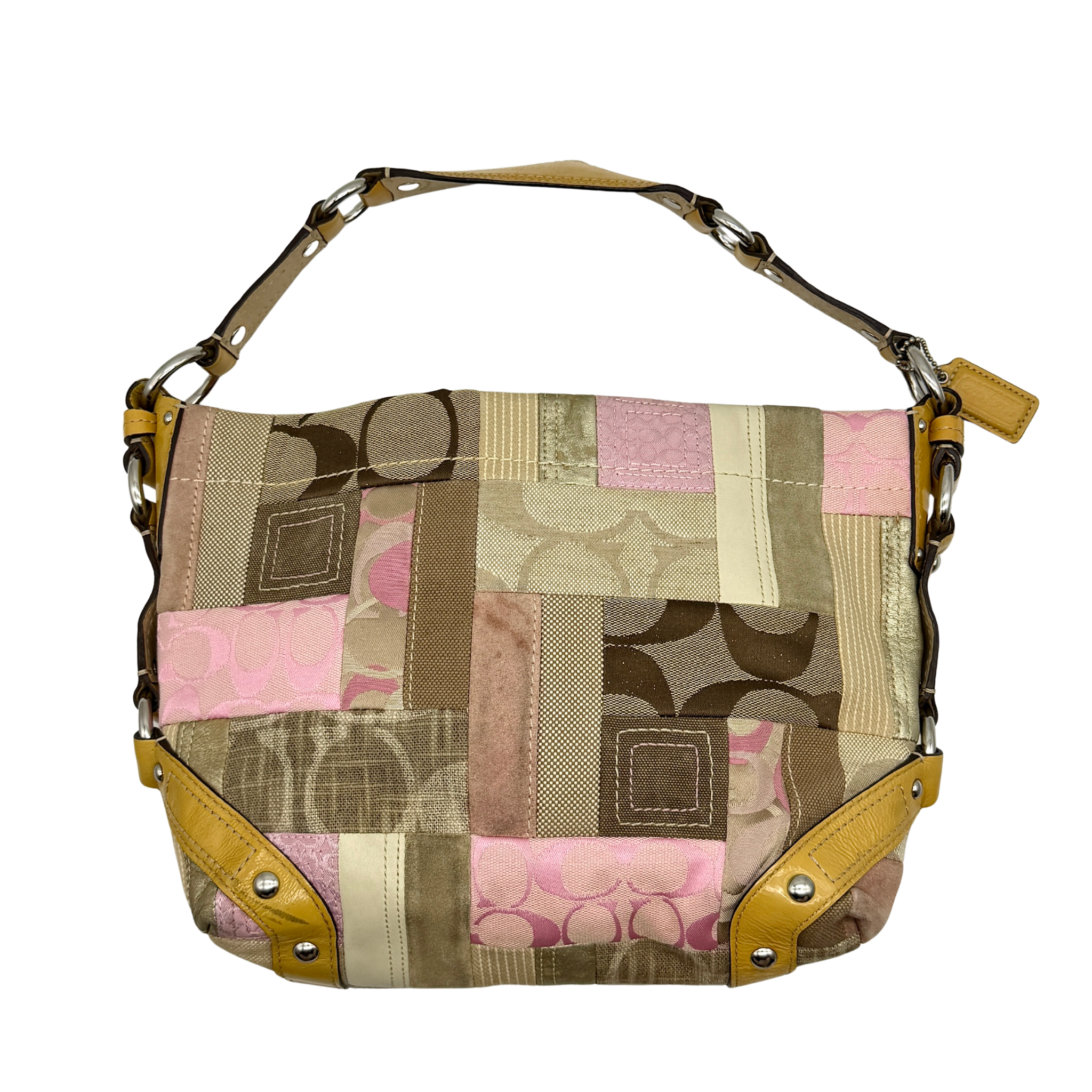 Coach Y2K Signature Carly Patchwork Shoulder Bag Beige/Pink
