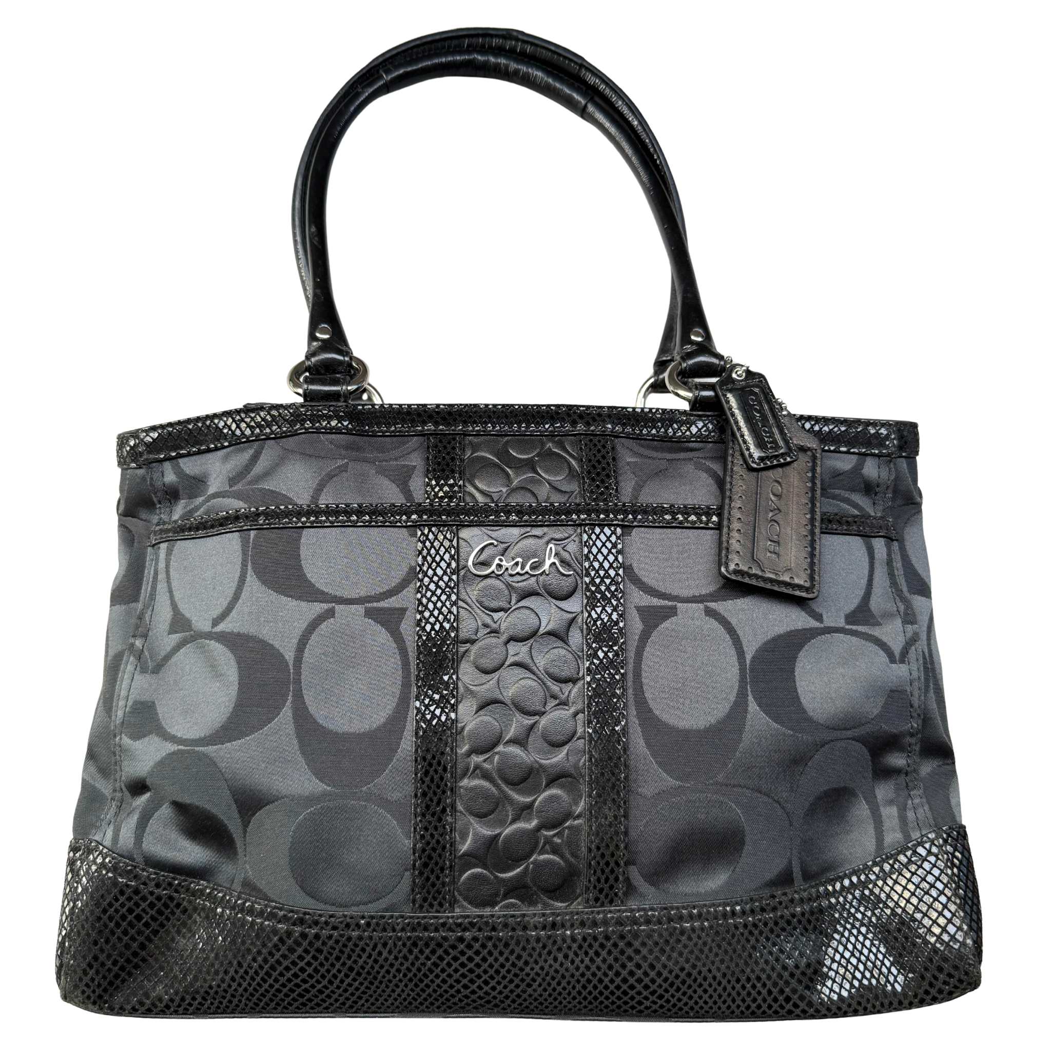 Coach Signature Stripe Park HandBag Black