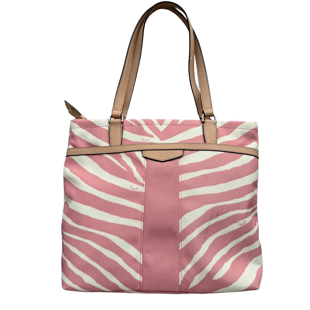 Coach Zebra Striped Carryall Tote Bag Blush Pink/White