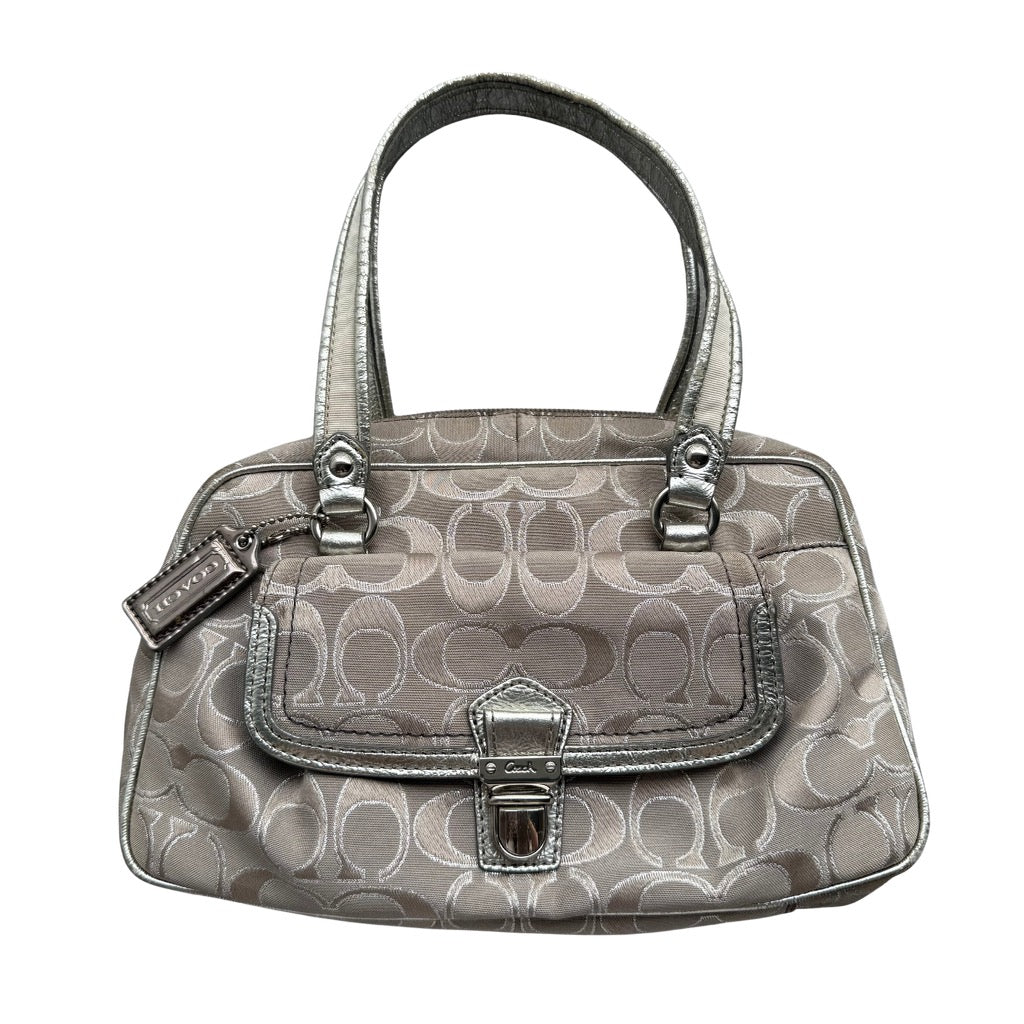 Coach Signature Poppy Metallic Shoulder Bag Silver/Grey