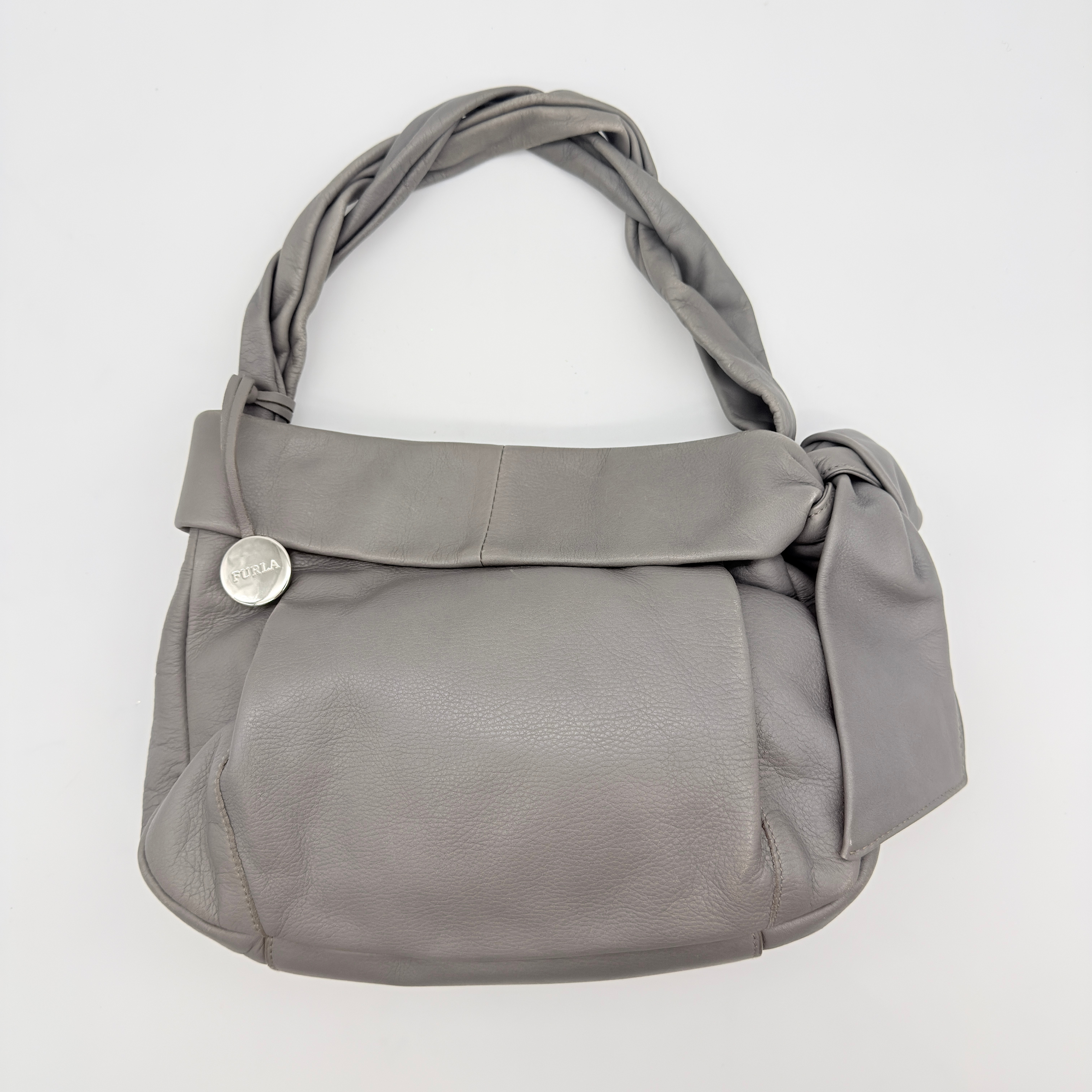 Furla Knotted Leather Shoulder Bag Grey