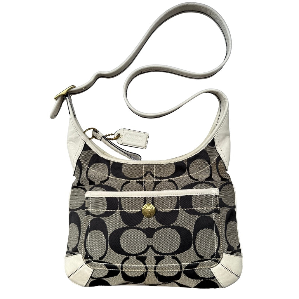 Coach Signature Canvas Hobo Crossbody Grey/White