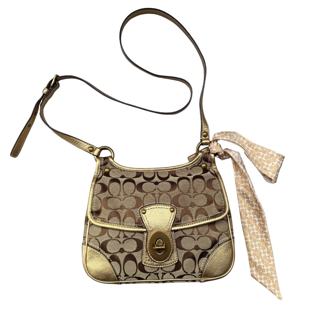 Coach Signature Turnlock Crossbody Bag Beige/Gold