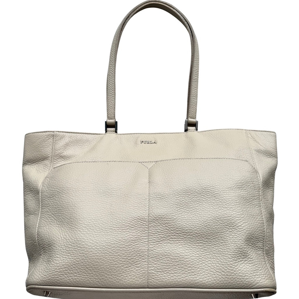 Furla White Pebbled Leather Tote Bag White