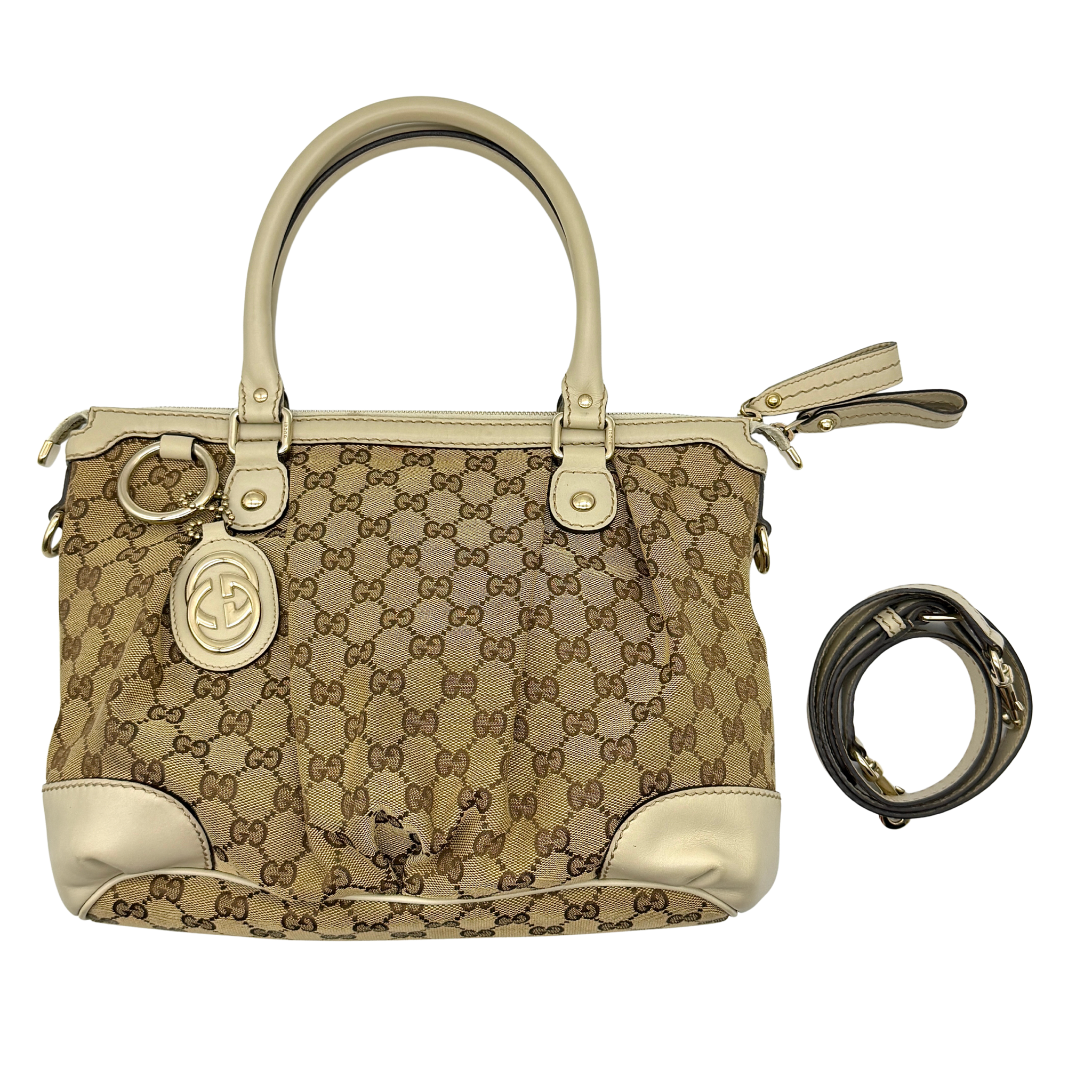 Gucci 2Way GG Monogram Sukey Shoulder Bag Beige/White