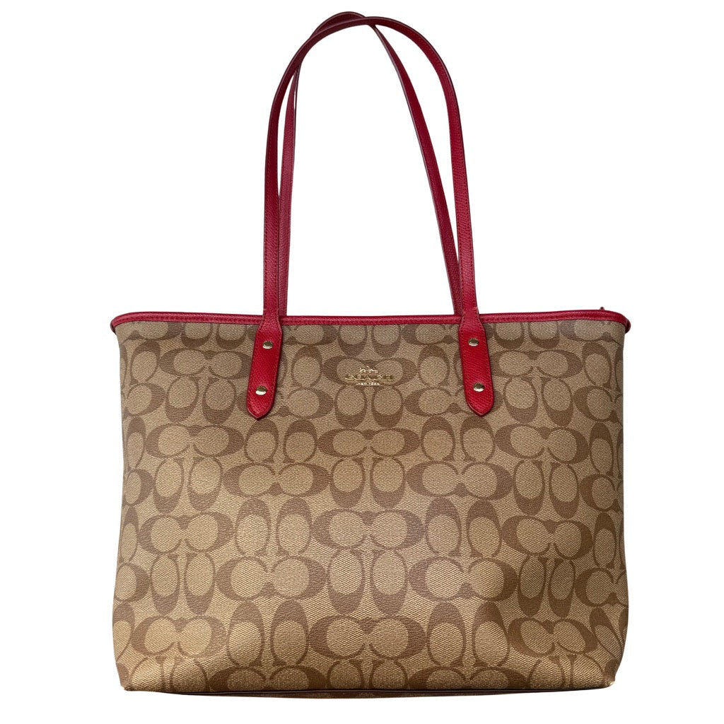 Coach Signature Canvas City Tote Bag Beige/Red