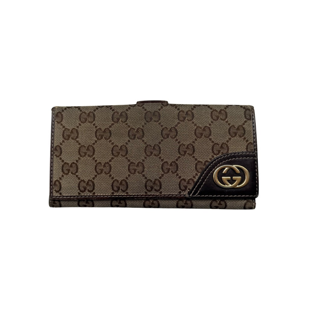 Gucci GG Monogram Britt Long Wallet Beige/Brown