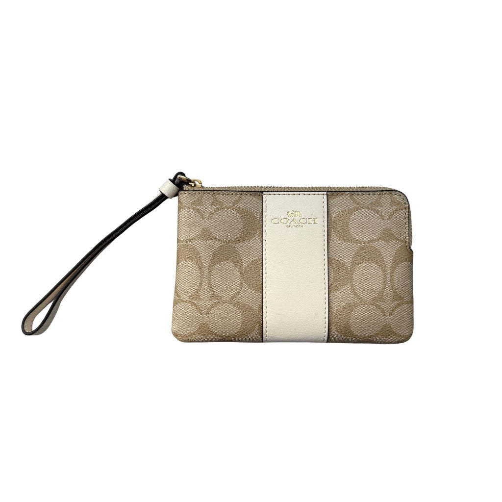 Coach Corner Zip Wristlet Light Khaki/White