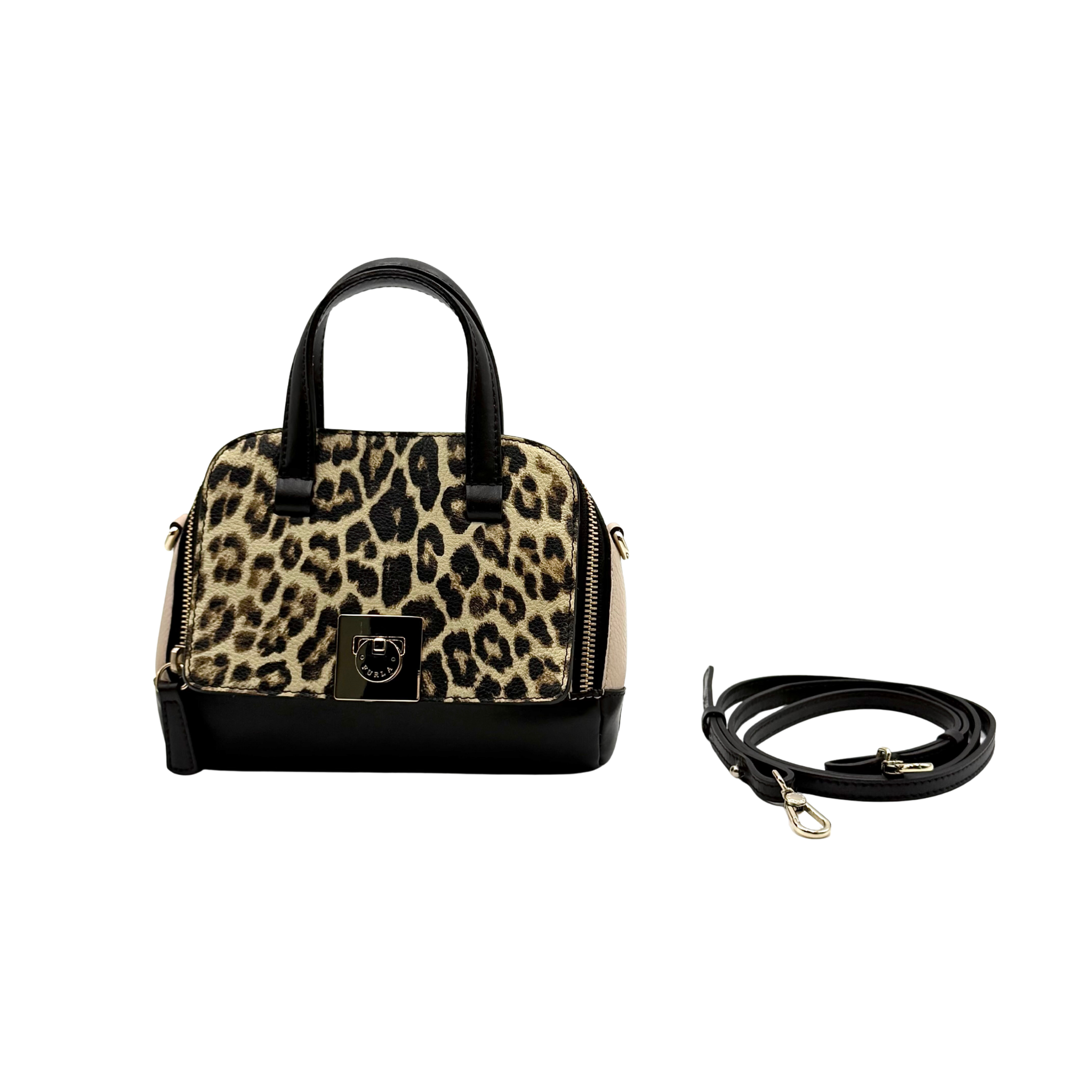Furla 2Way Leopard Shoulder Bag Black