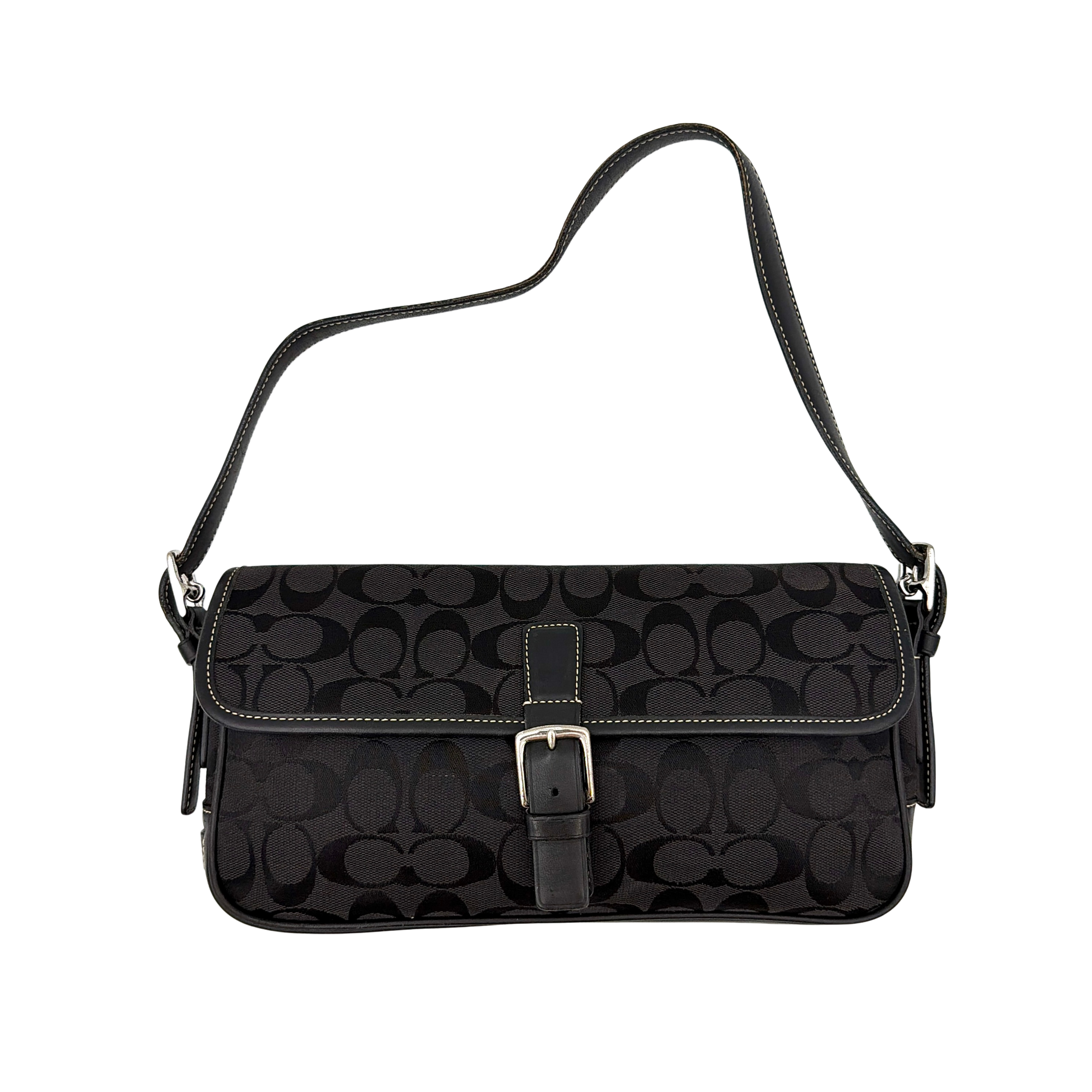 Coach Signature Hampton Baguette Shoulder Bag Black