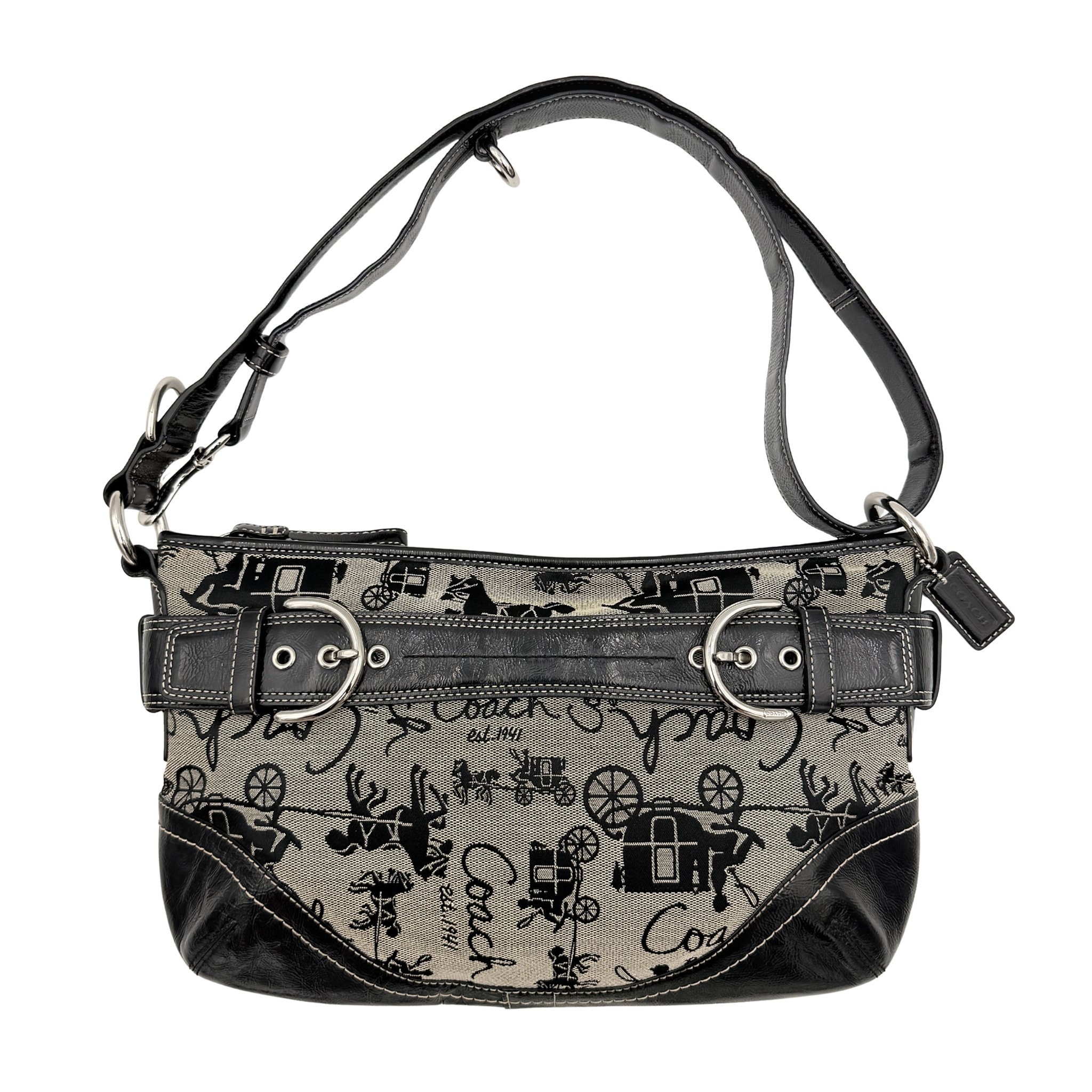 Coach 2Way Horse Carriage Sufflette Shoulder Bag Grey/Black