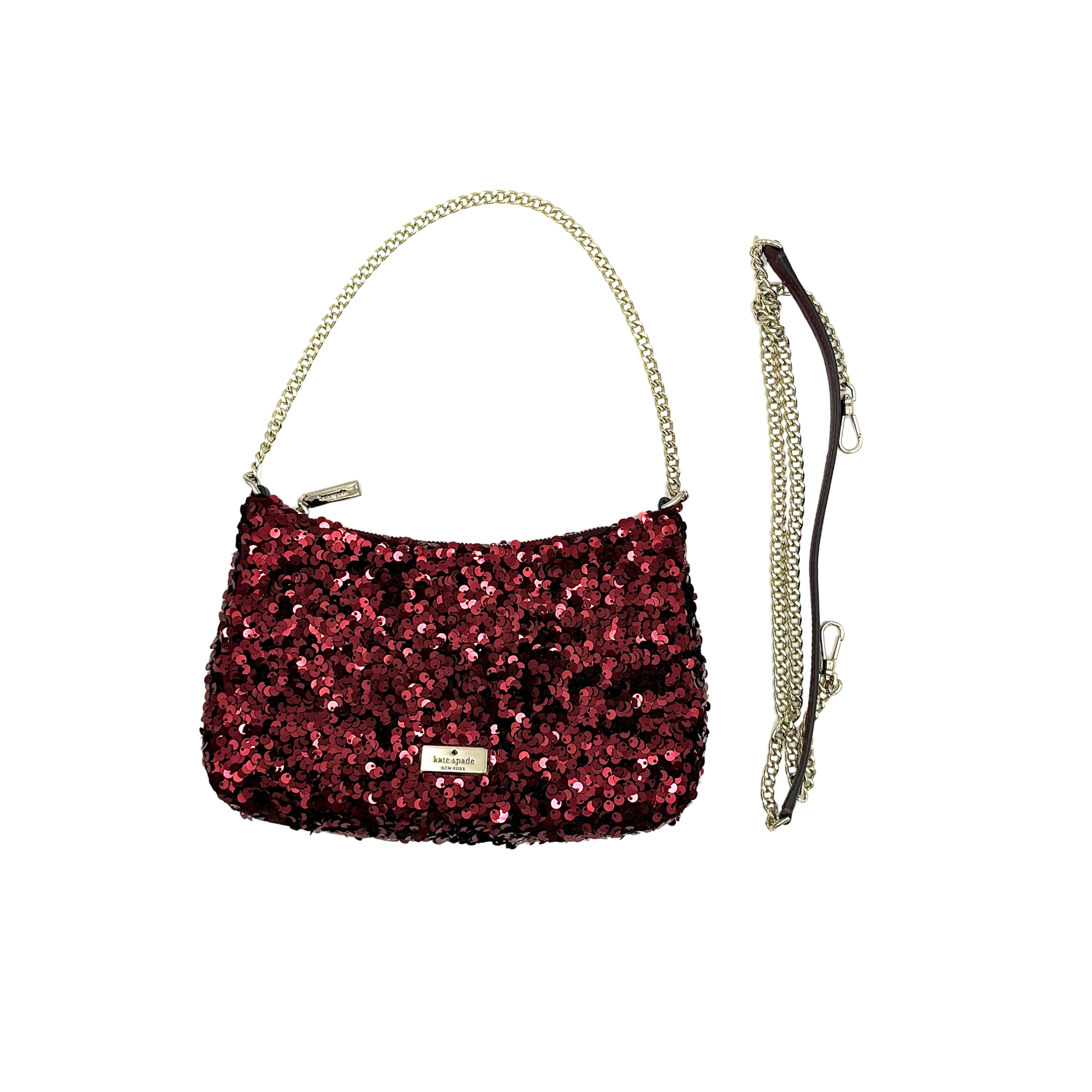 Kate Spade 2Way Kiki Sequin Shoulder Bag Deep Berry