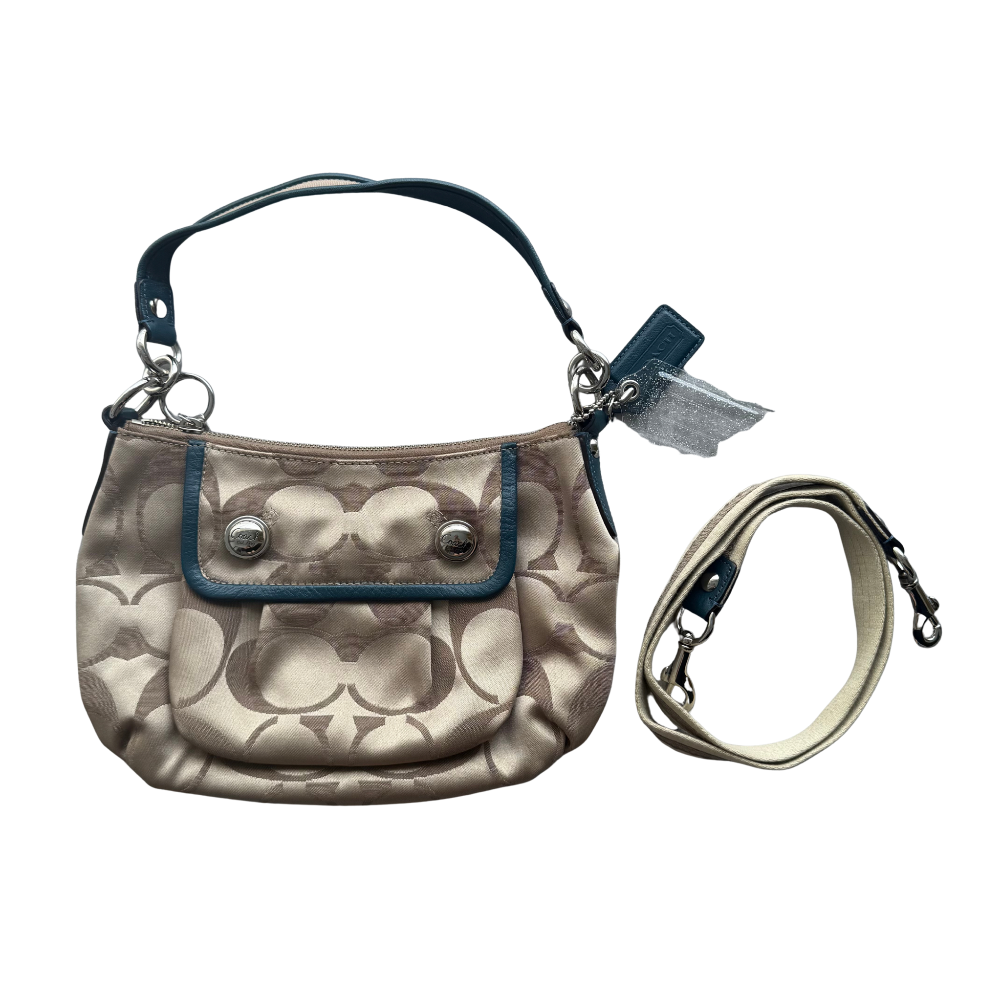 Coach 2Way Signature Shoulder Bag Beige/Blue