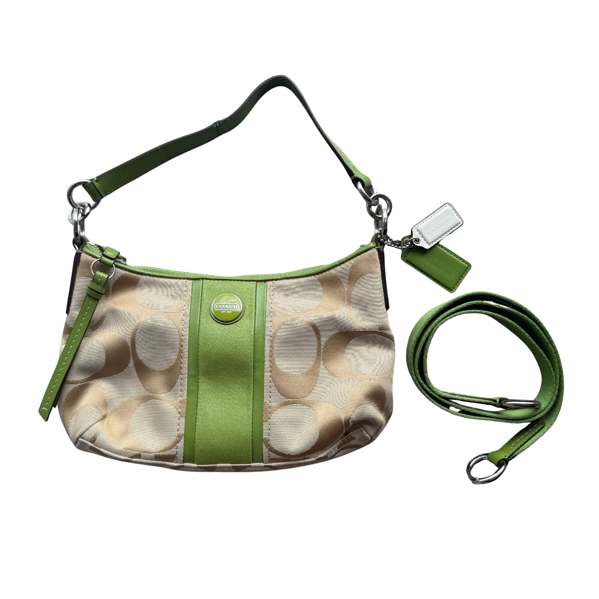 Coach 2Way Signature Stripe ShoulderBag Beige/Green
