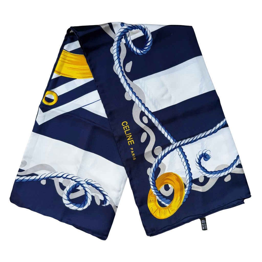 Celine Paris Silk Scarf Navy Blue