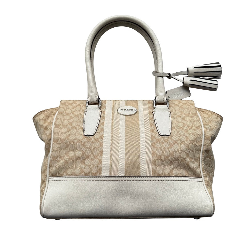 Coach Signature Stripe Candace Carryall Handbag Beige/White