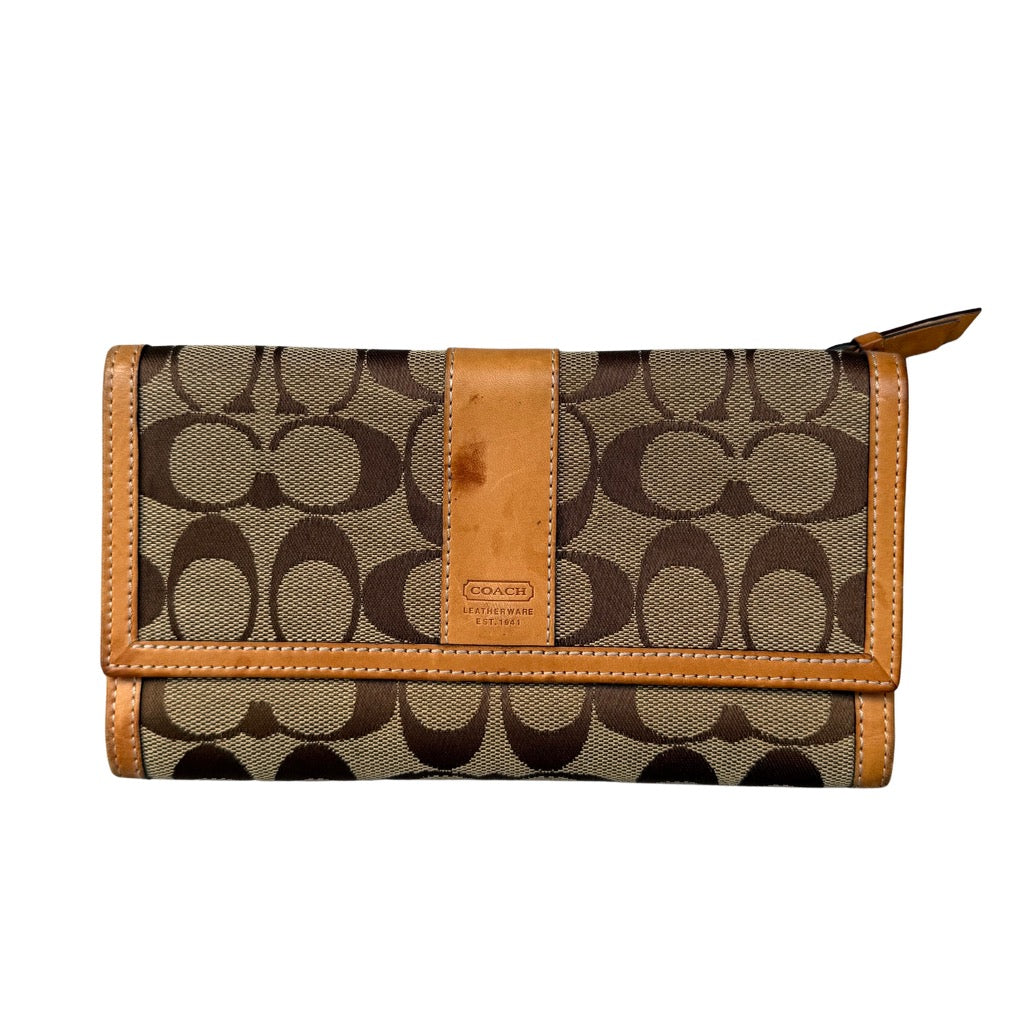 Coach Signature Jacquard Long Wallet Beige