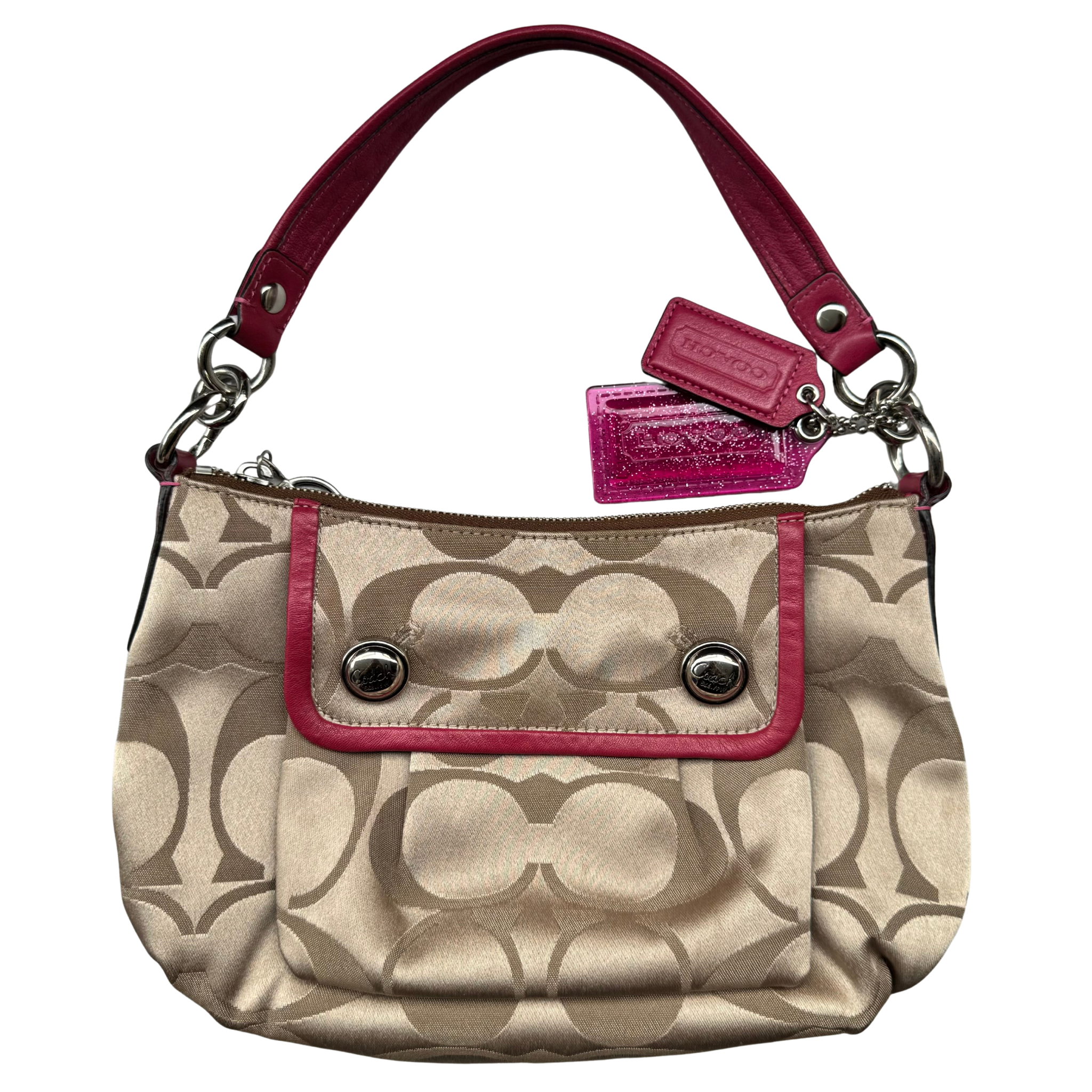 Coach Poppy Signature Sateen Groovy Shoulder Bag Beige/Pink