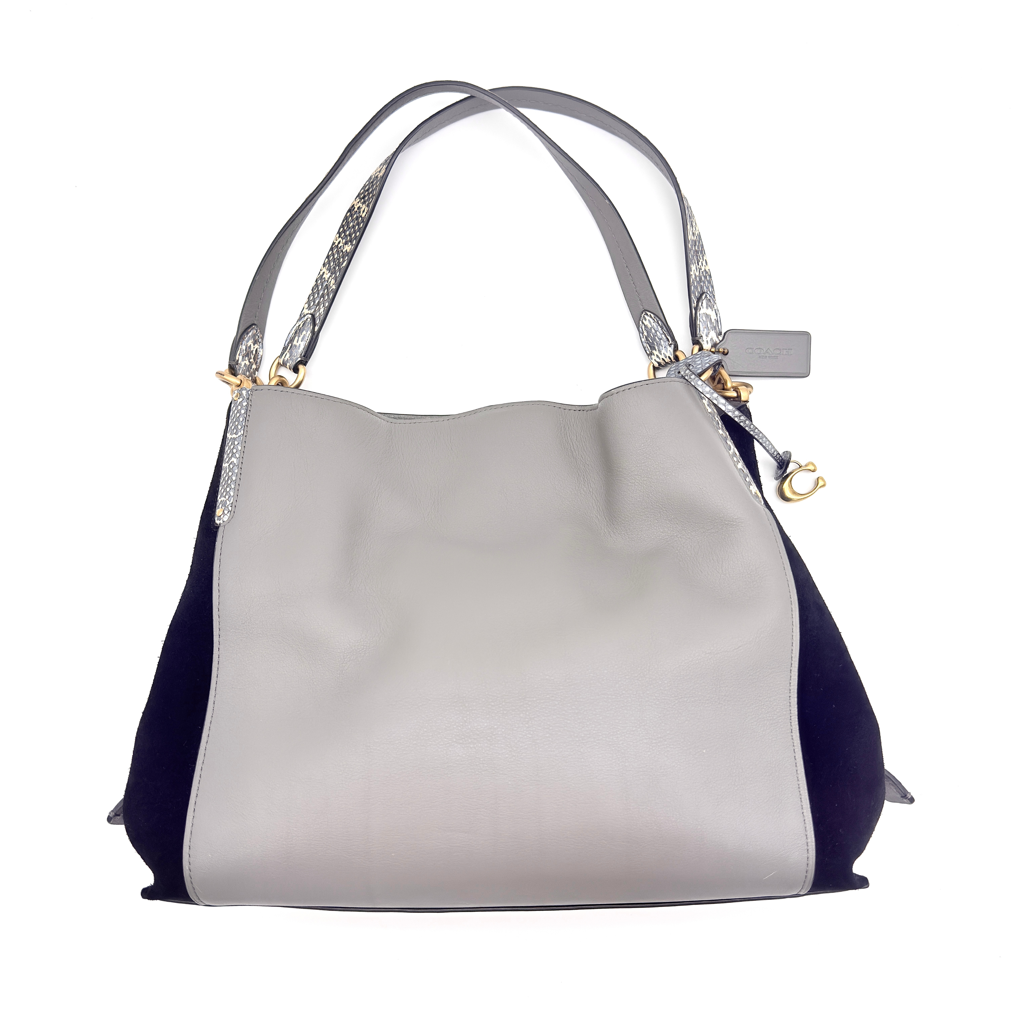 Coach Dalton 31 Snakeskin Colorblock Hobo Shoulder Bag Grey/Black