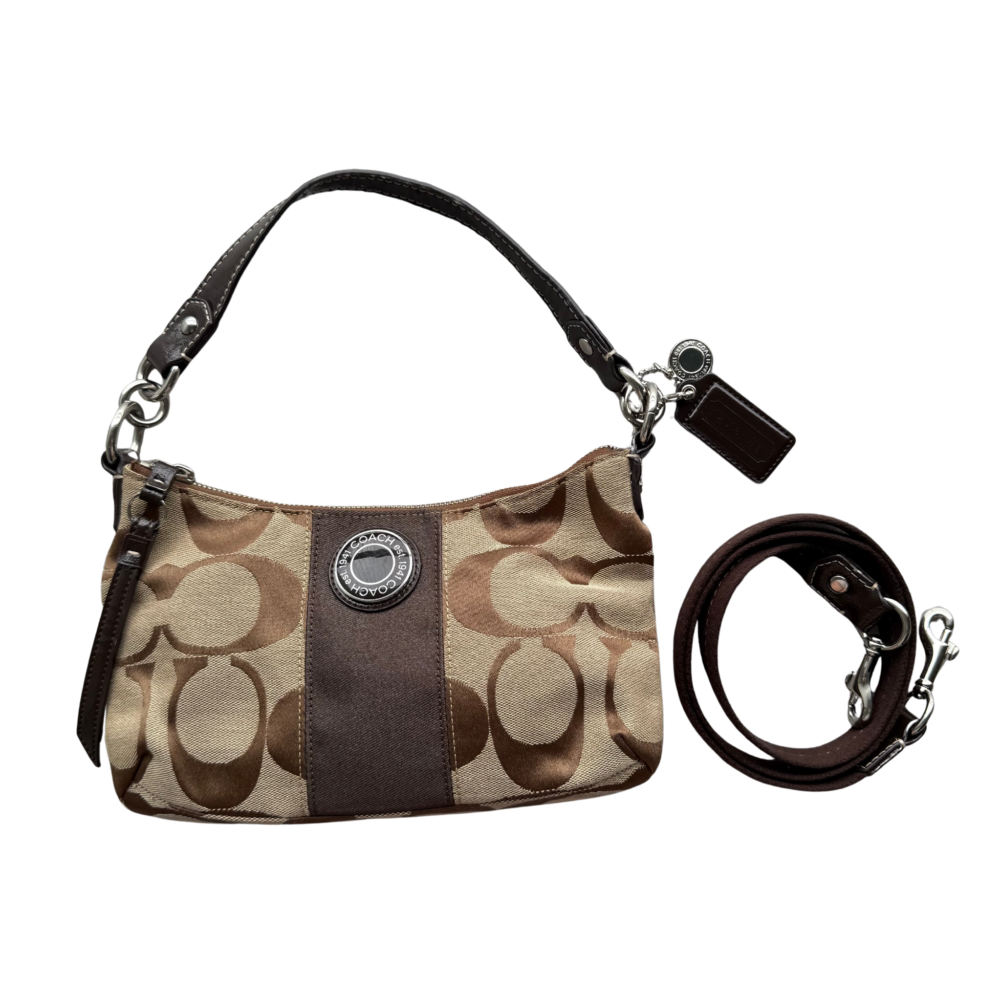 Coach 2Way Signature Stripe ShoulderBag Beige/Brown