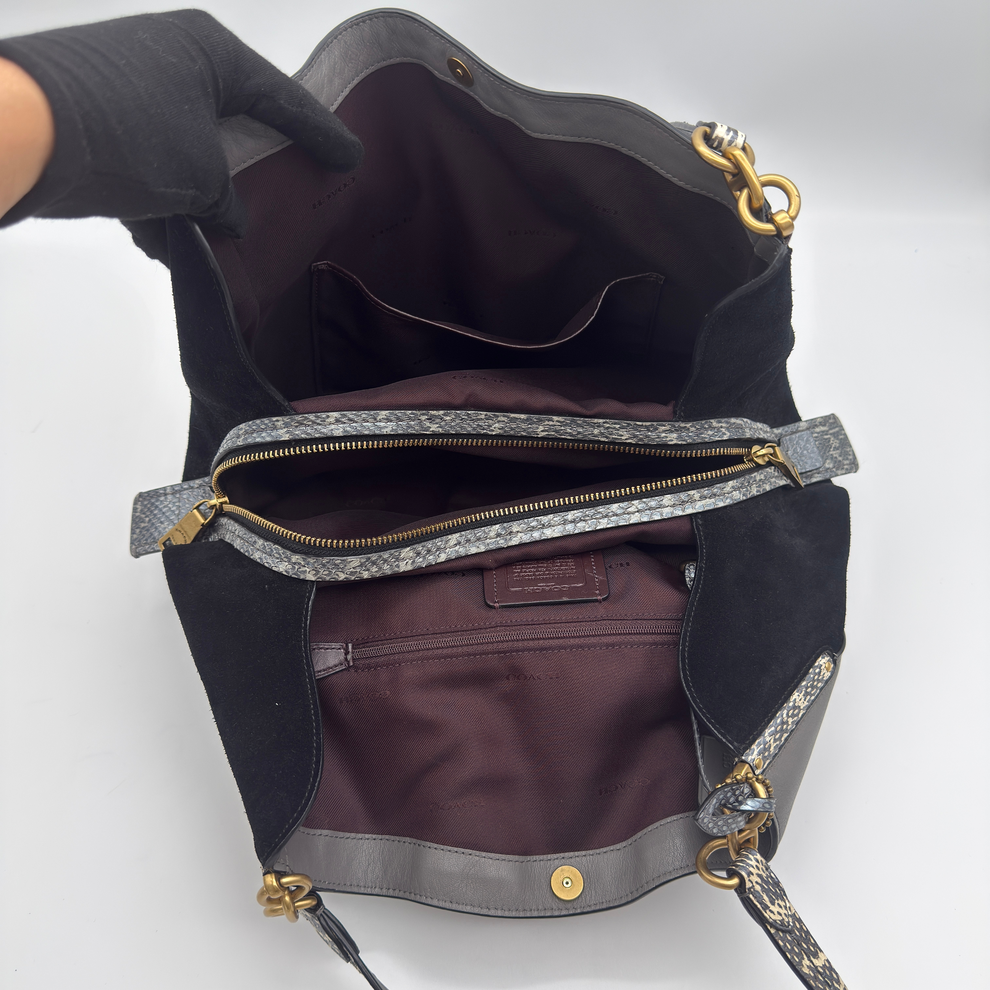 Coach Dalton 31 Snakeskin Colorblock Hobo Shoulder Bag Grey/Black