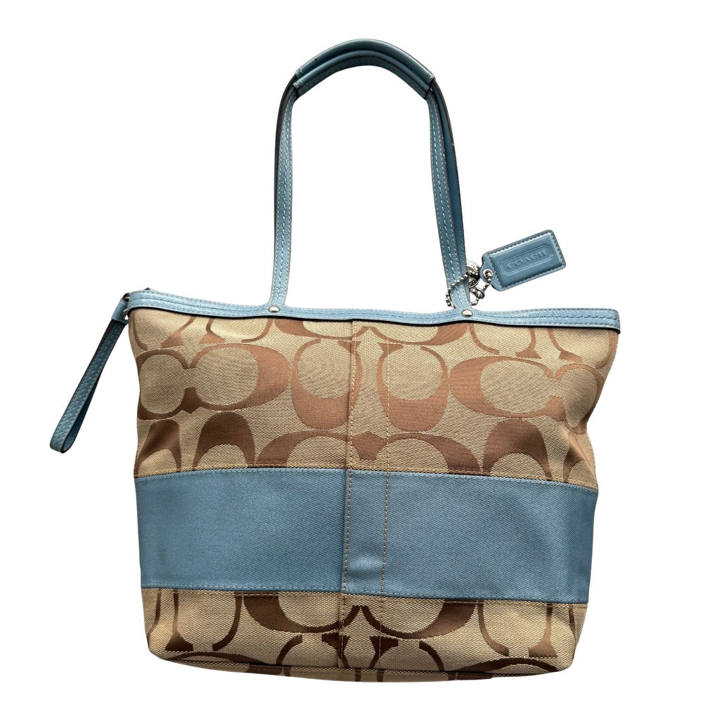 Coach Signature Stripe Tote Bag Light Blue/Beige