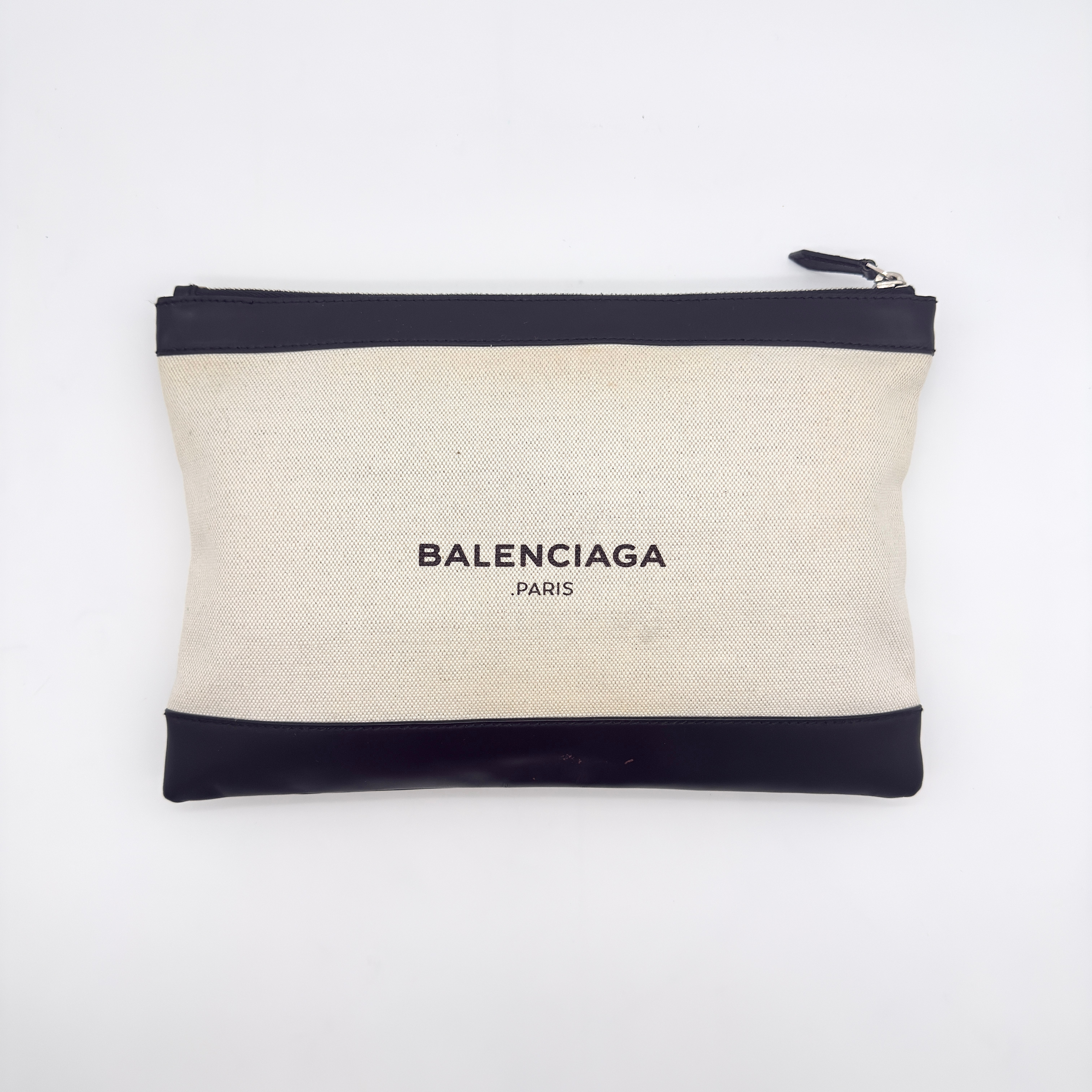 Balenciaga Canvas Navy Clip Clutch Bag Cream