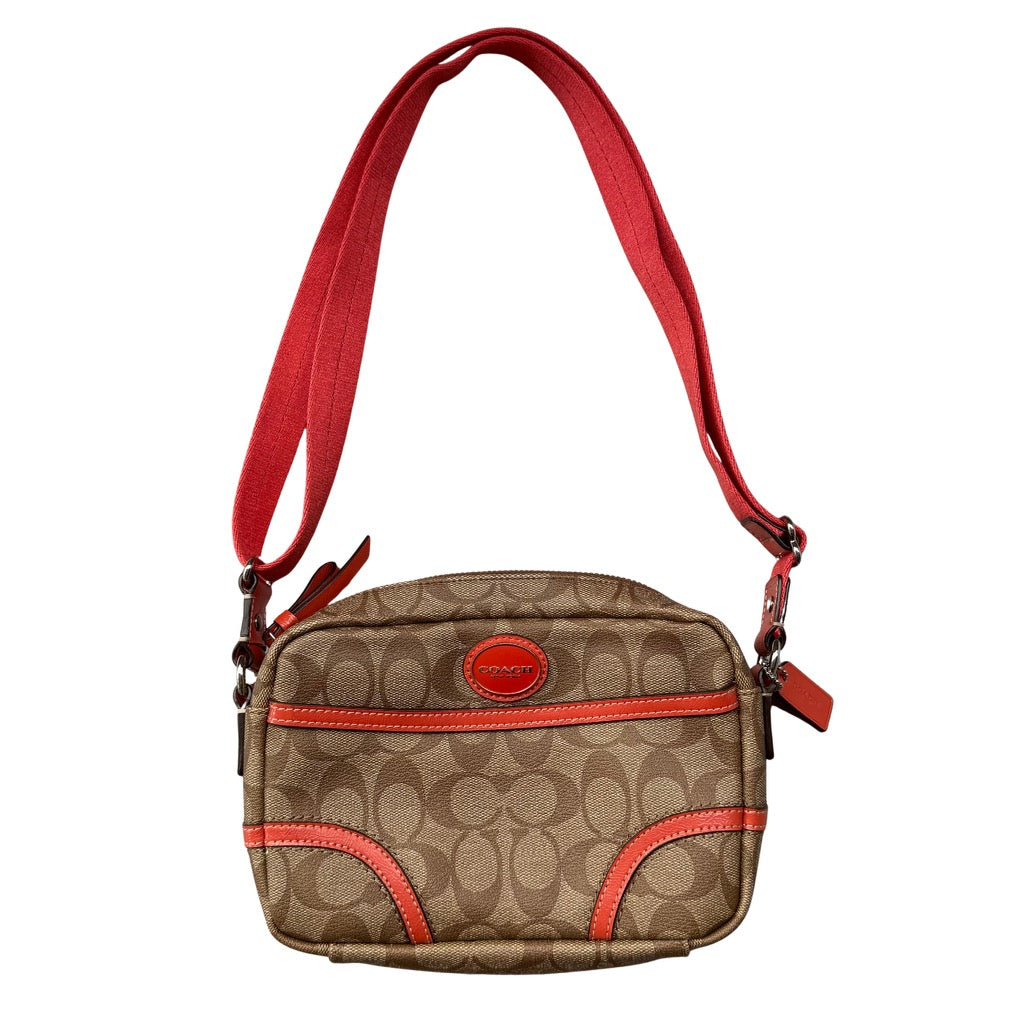 Coach Signature Crossbody Messenger Bag Beige/Orange