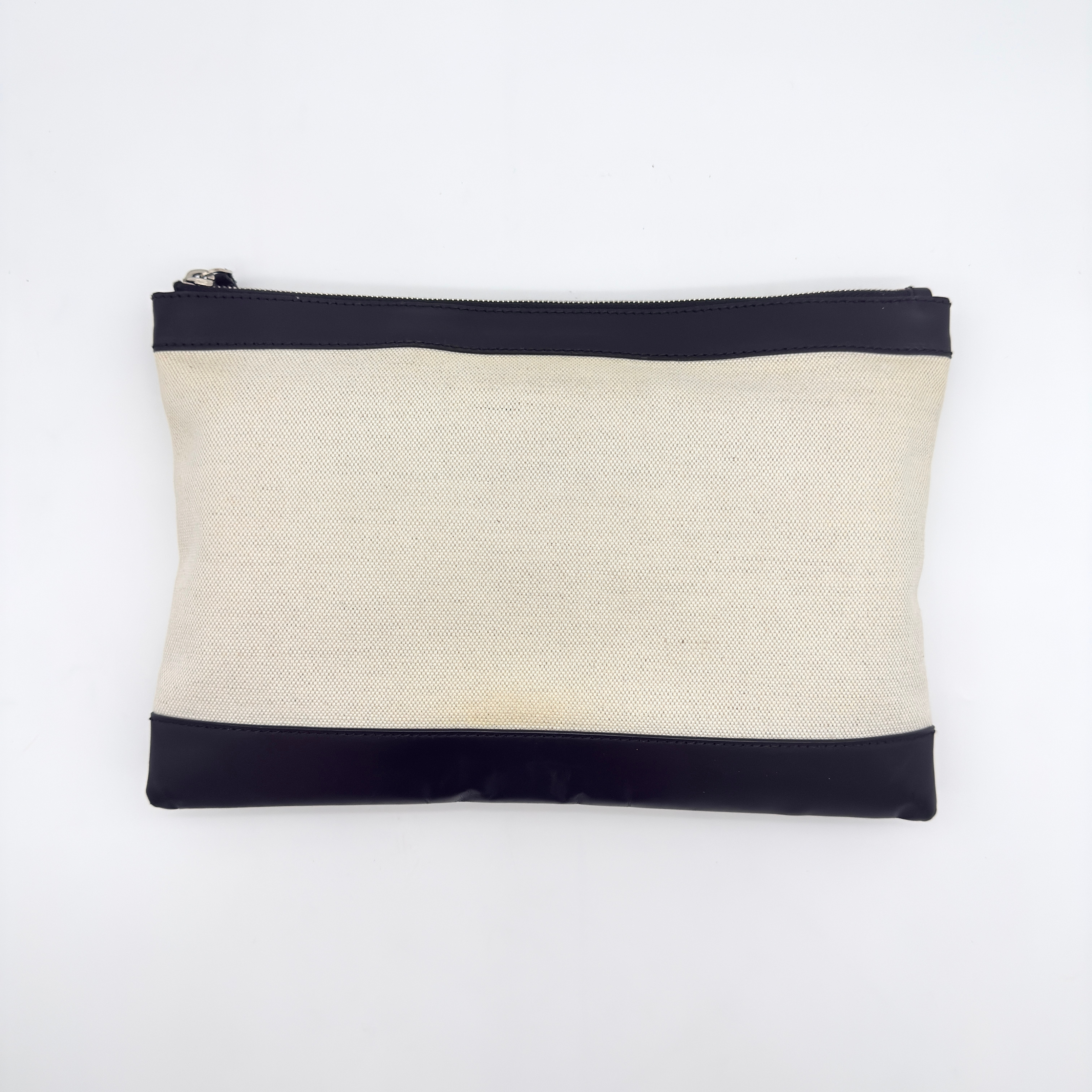 Balenciaga Canvas Navy Clip Clutch Bag Cream