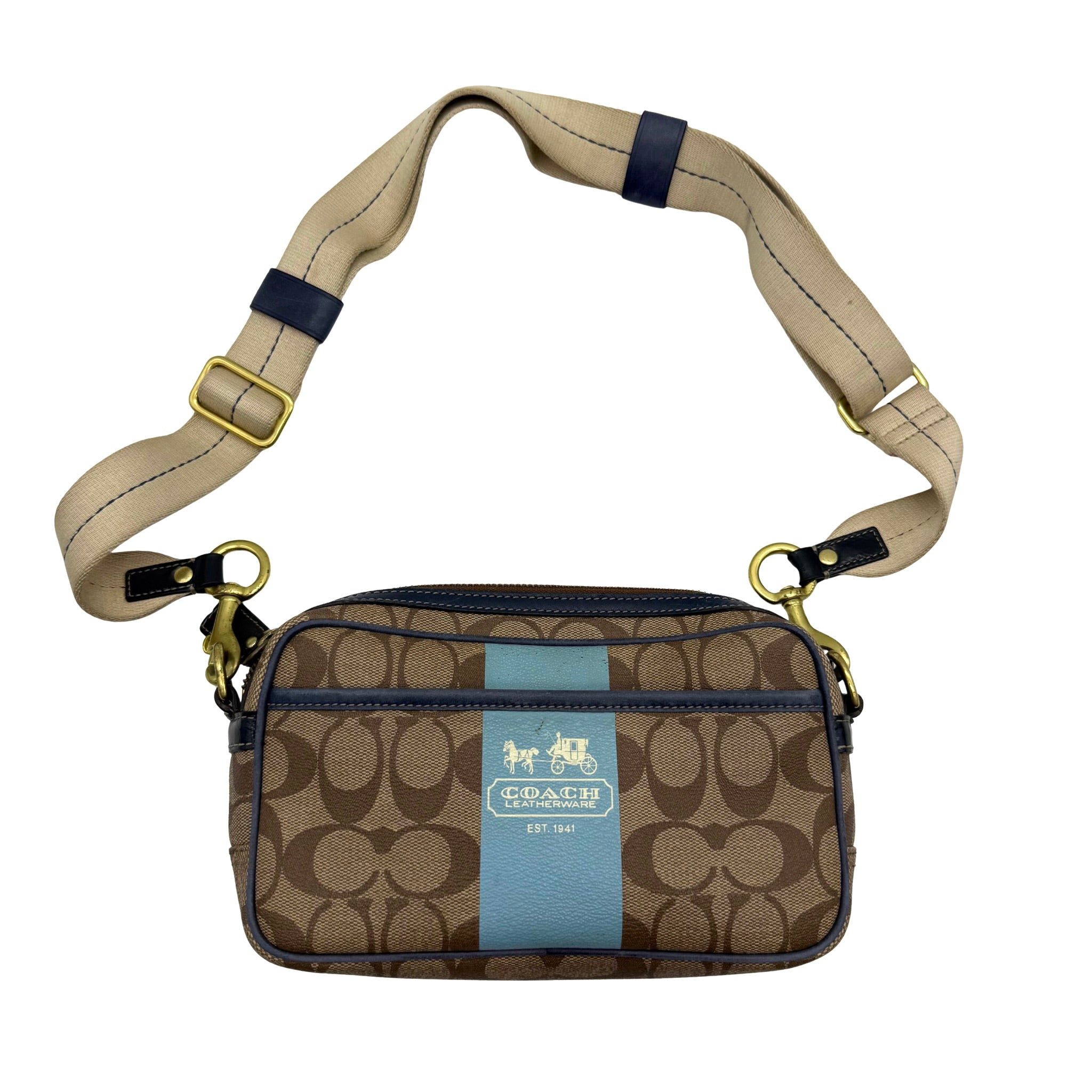 Coach Signature Stripe Jaime Crossbody Bag Beige/Blue