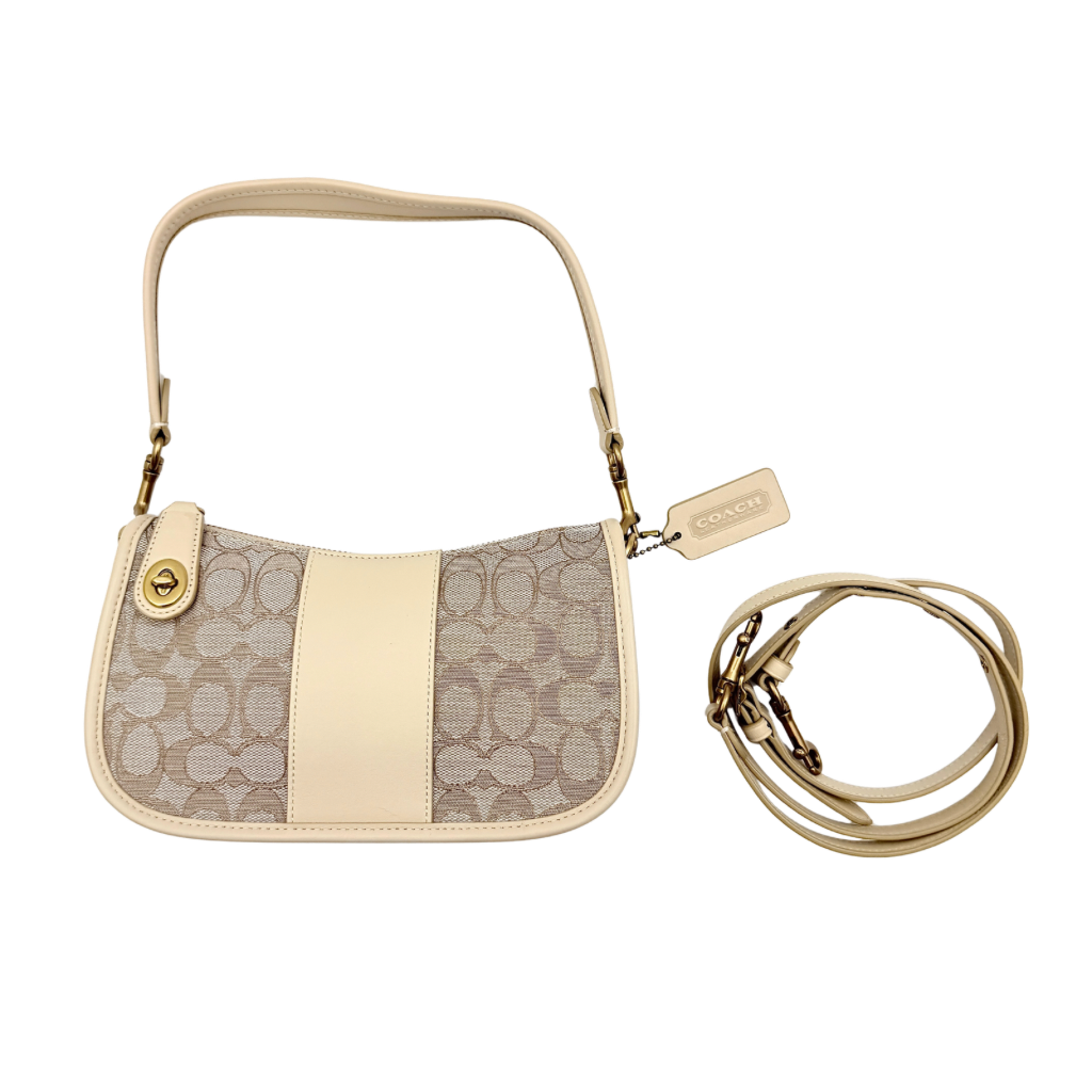 Coach 2Way Signature Swinger 20 Stripe Shoulder Bag Grey/Beige