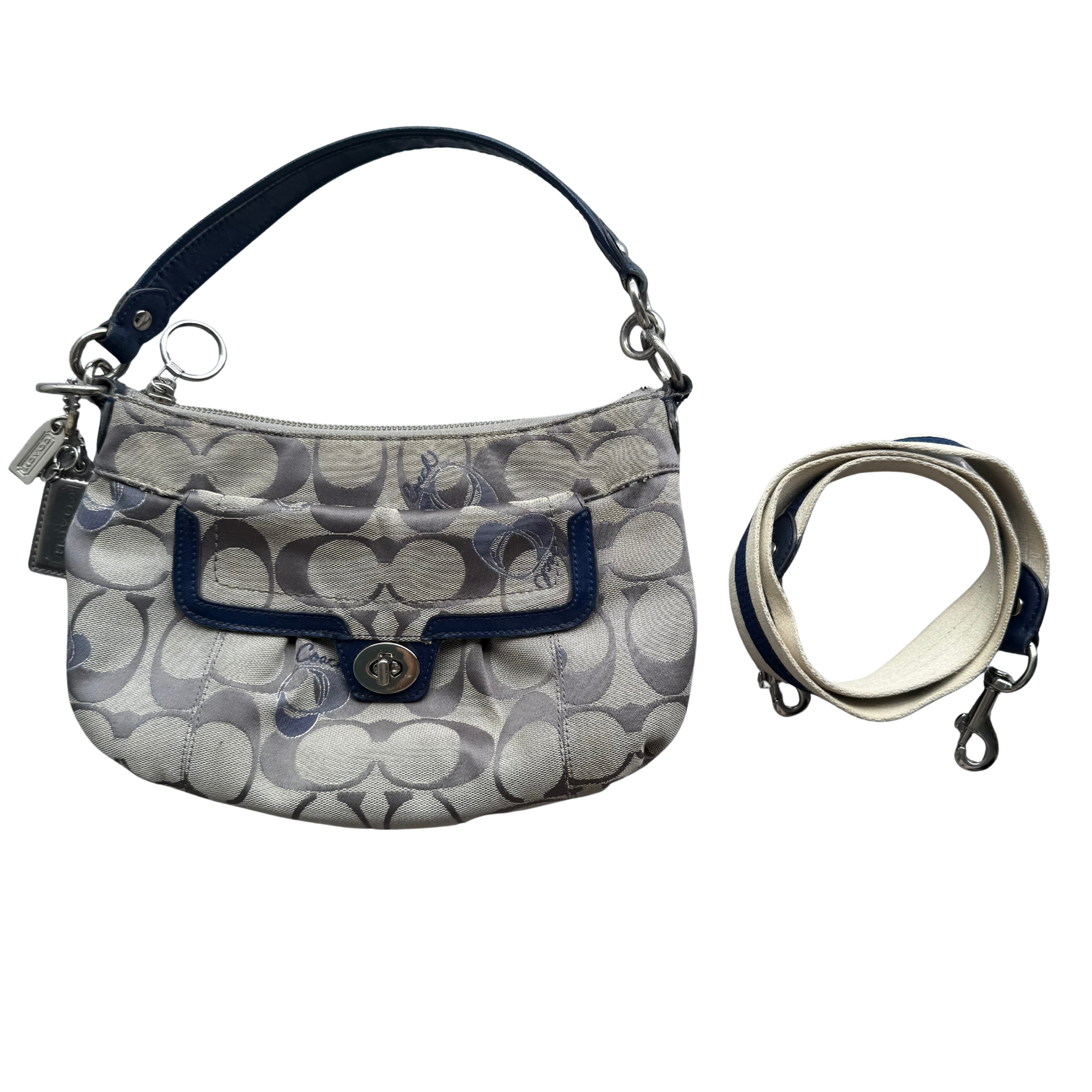 Coach 2Way Signature Embroidered Hearts Shoulder Bag Grey/Blue