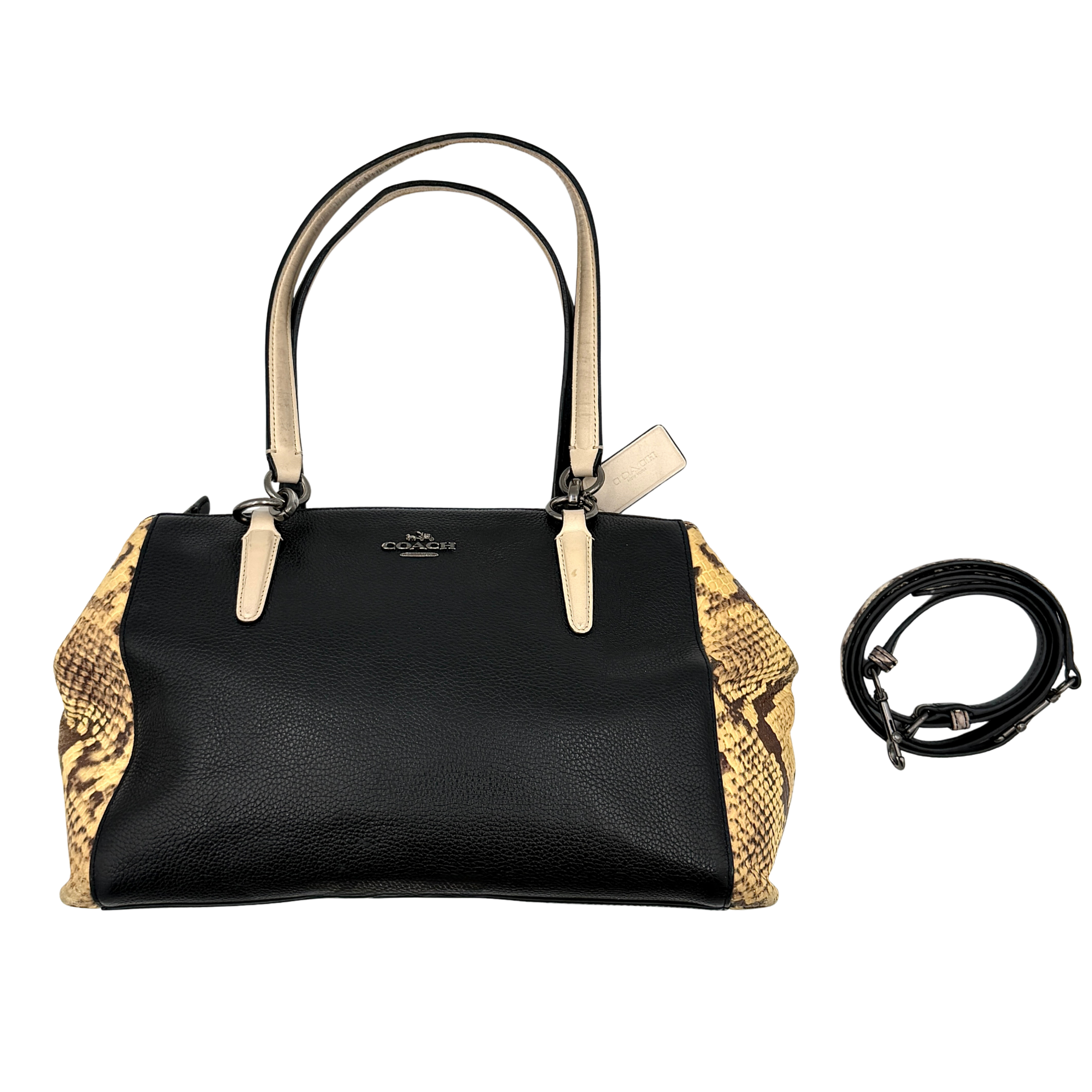 Coach 2Way Christie Carryall Snake Embossed Shoulder Bag Black