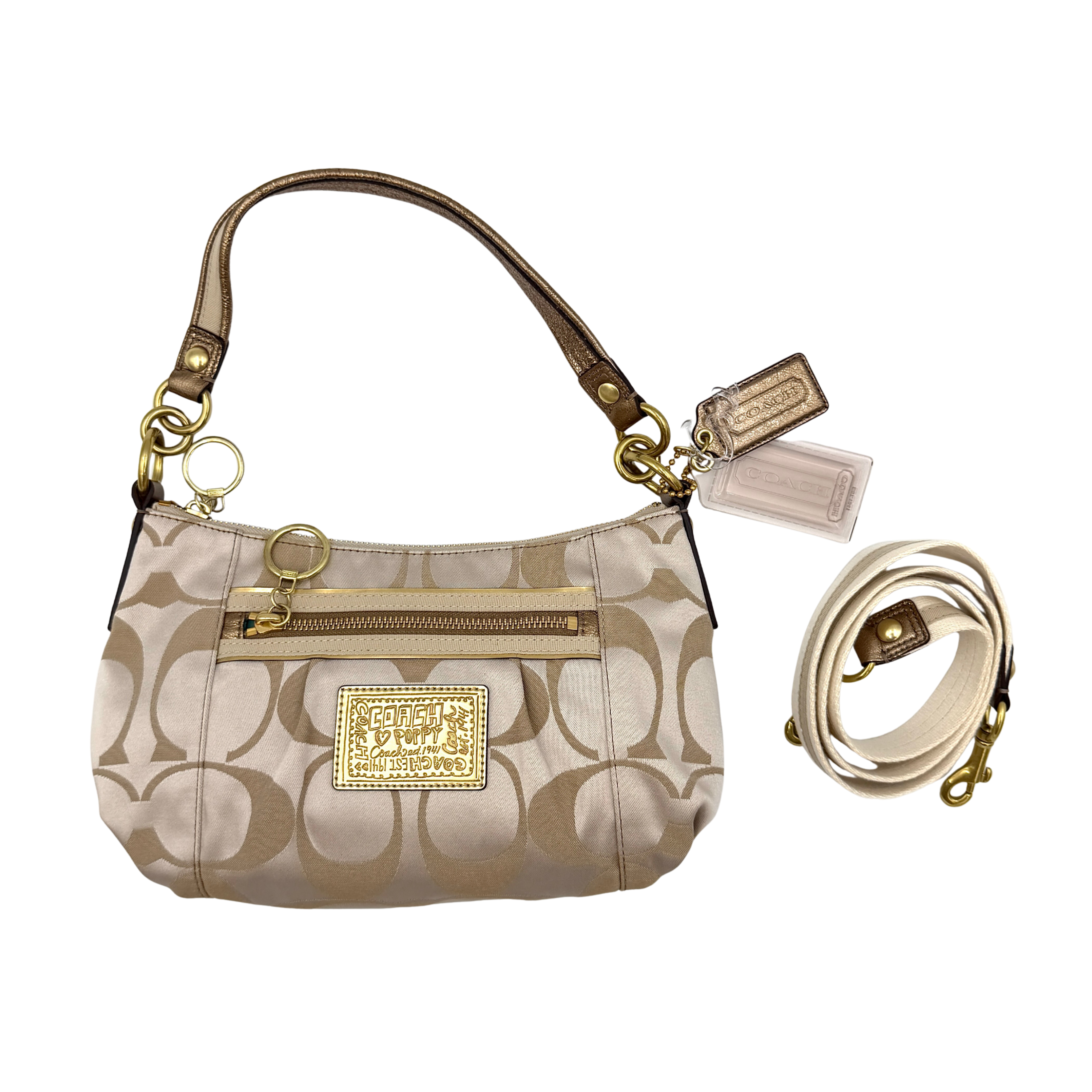 Coach 2Way Poppy Shoulder Bag Beige/Gold