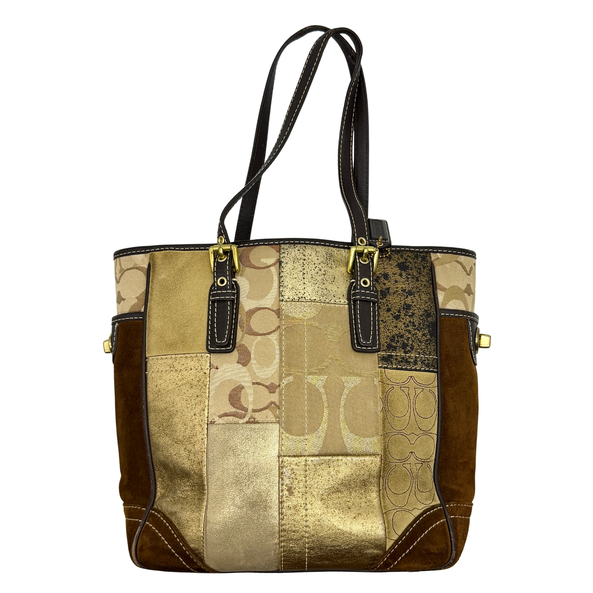 Coach Y2K Signature Patchwork Tote Bag Gold/Brown