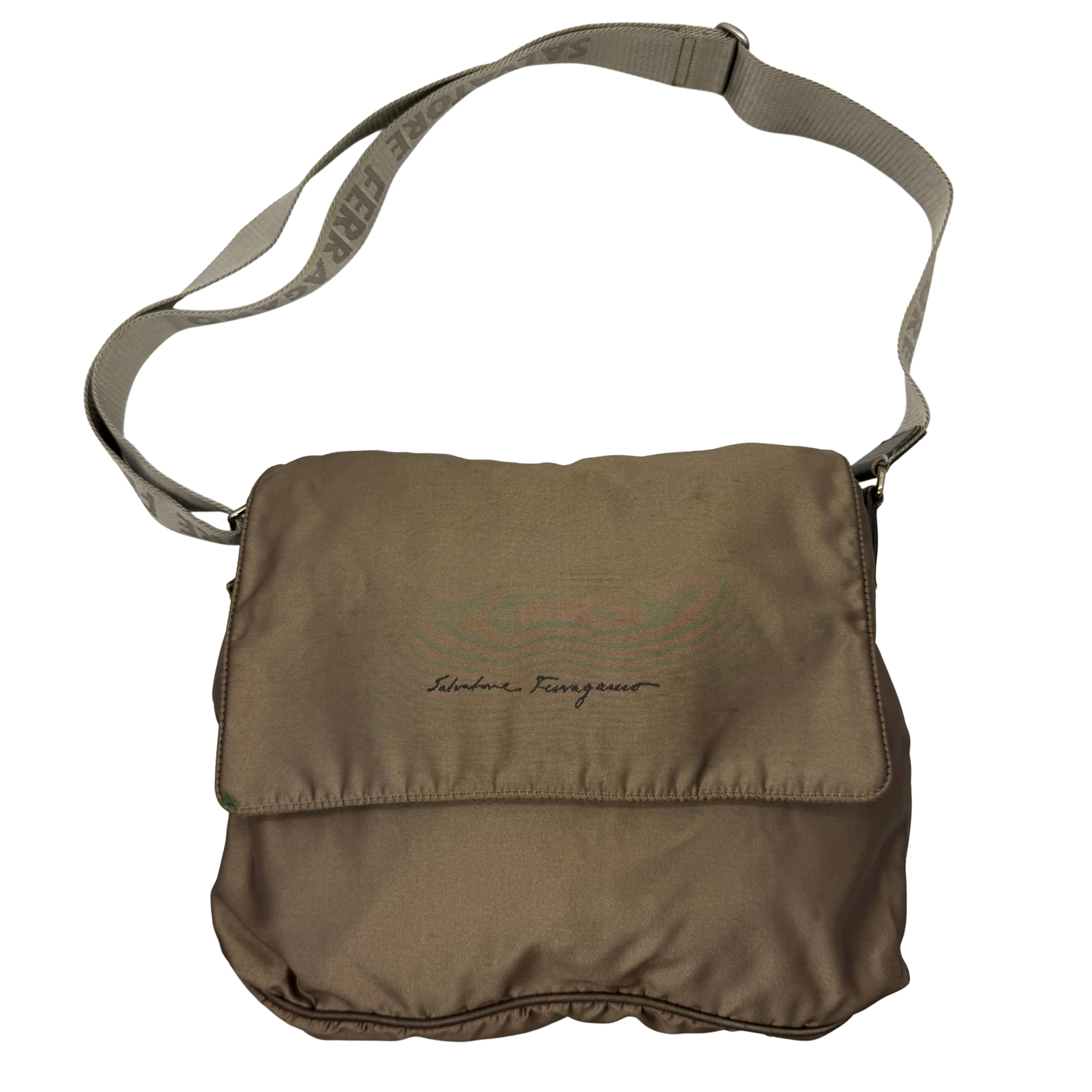 Salvatore Ferragamo Nylon Messenger Crossbody Bag Brown