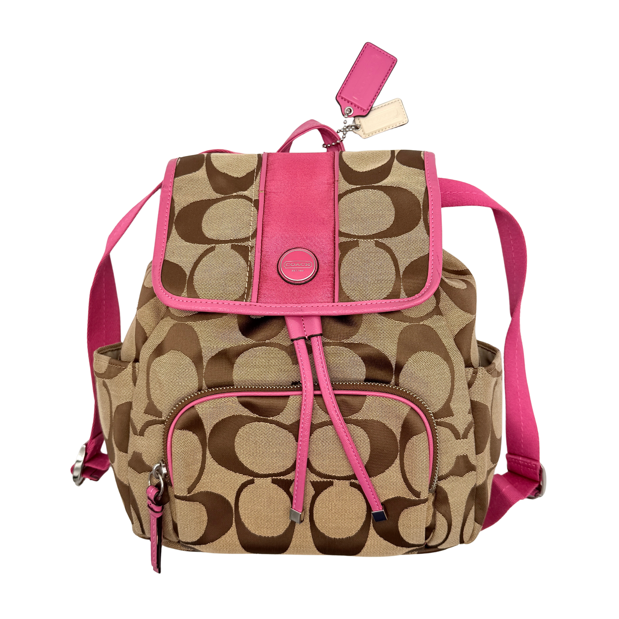 Coach Signature Stripe Mini Backpack Beige/Pink