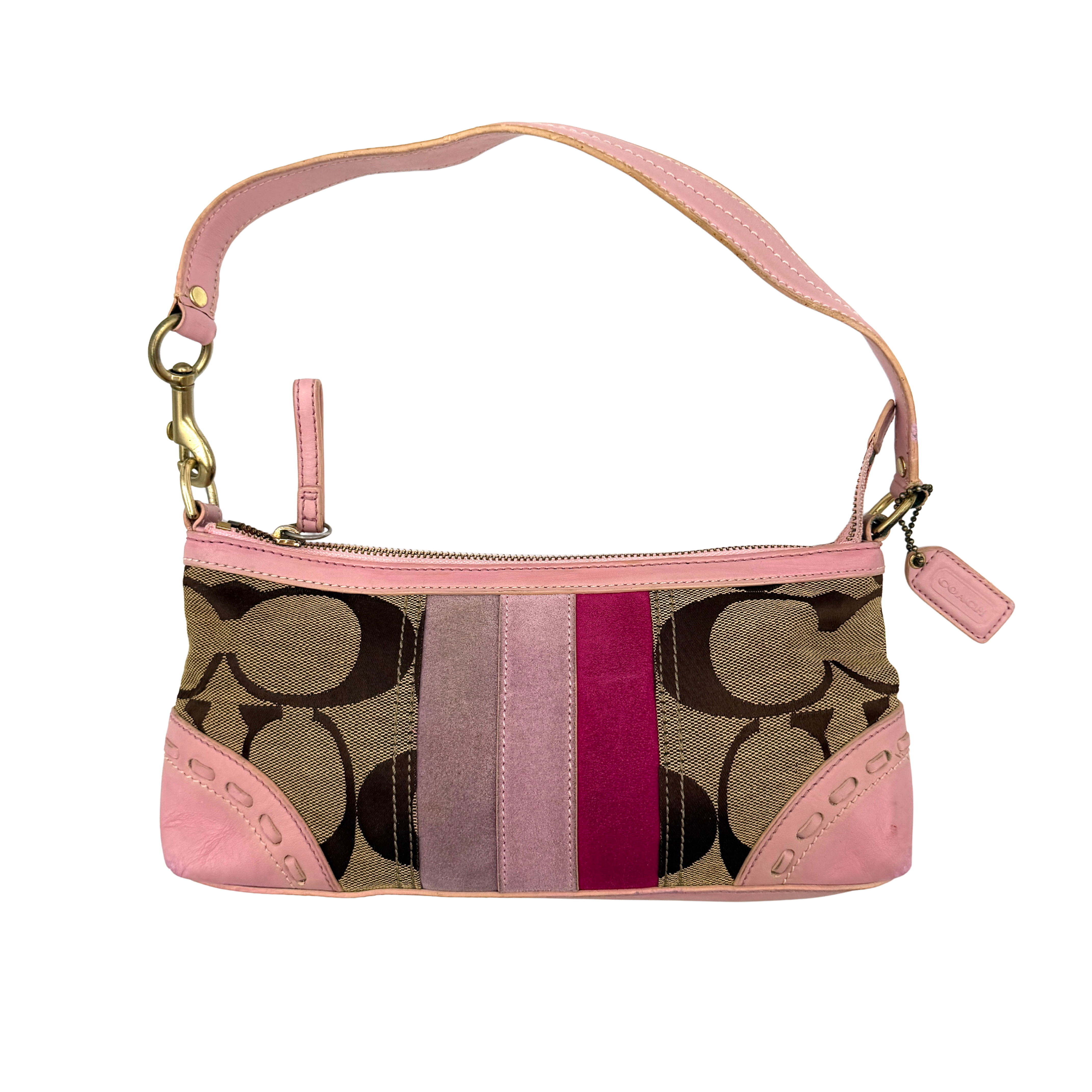 Coach Y2K Stripe Demi Baguette Shoulder Bag Pink/Beige
