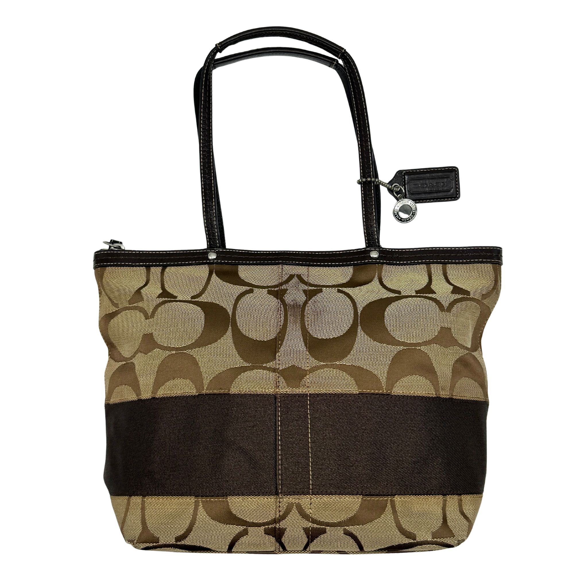 Coach Signature Stripe Tote Bag Beige/Brown