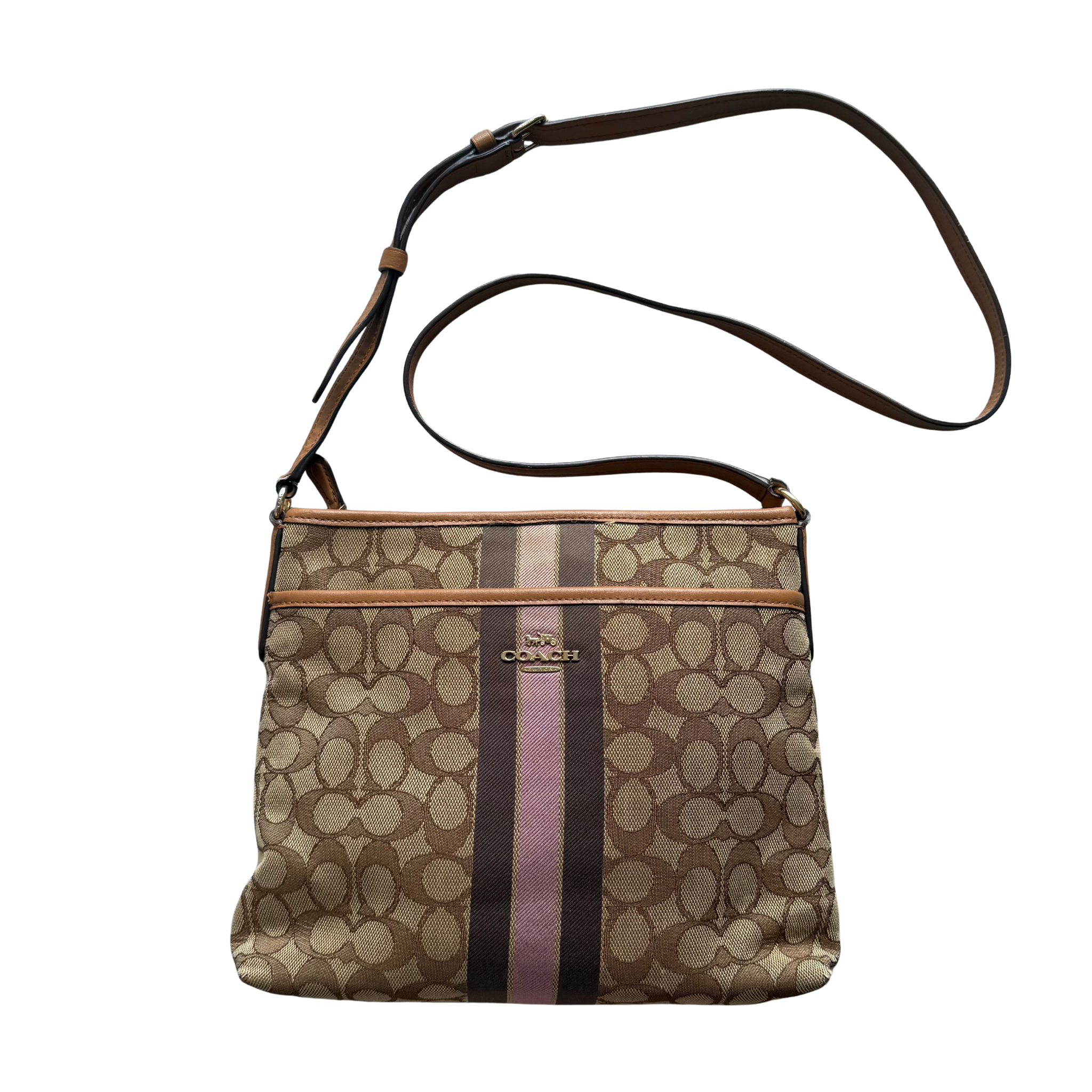 Coach Stripe File Crossbody Bag Pink/Beige