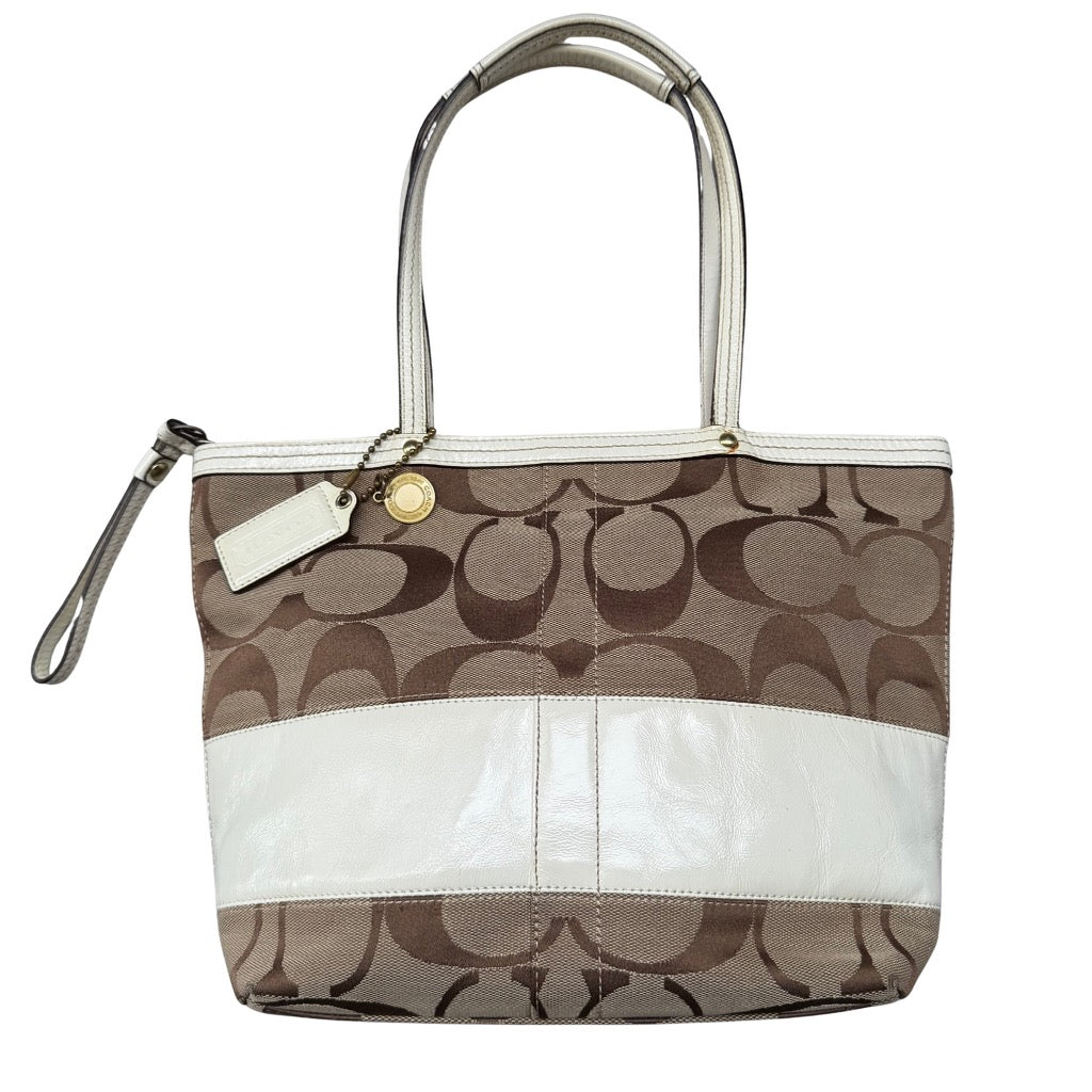 Coach Signature Sufflette Tote Bag Beige/White