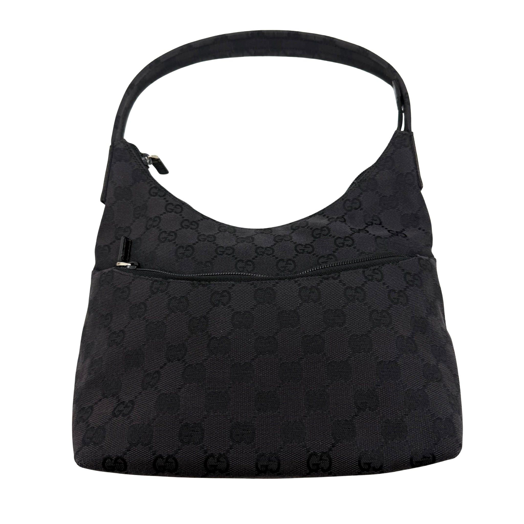 Gucci GG Monogram Hobo Canvas Shoulder Bag Black