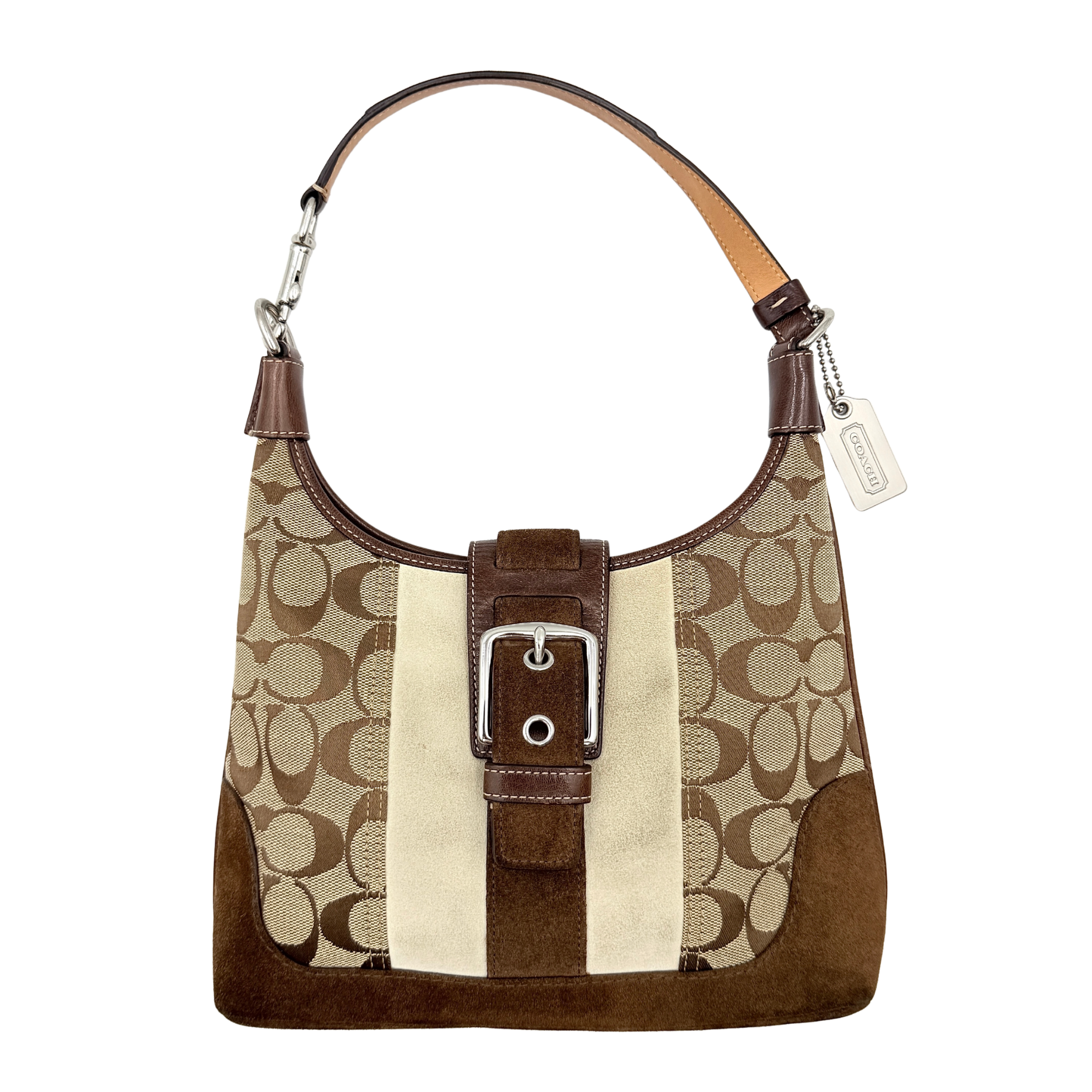 Coach Signature Hamilton Stripe Hobo Shoulder Bag Beige/Brown