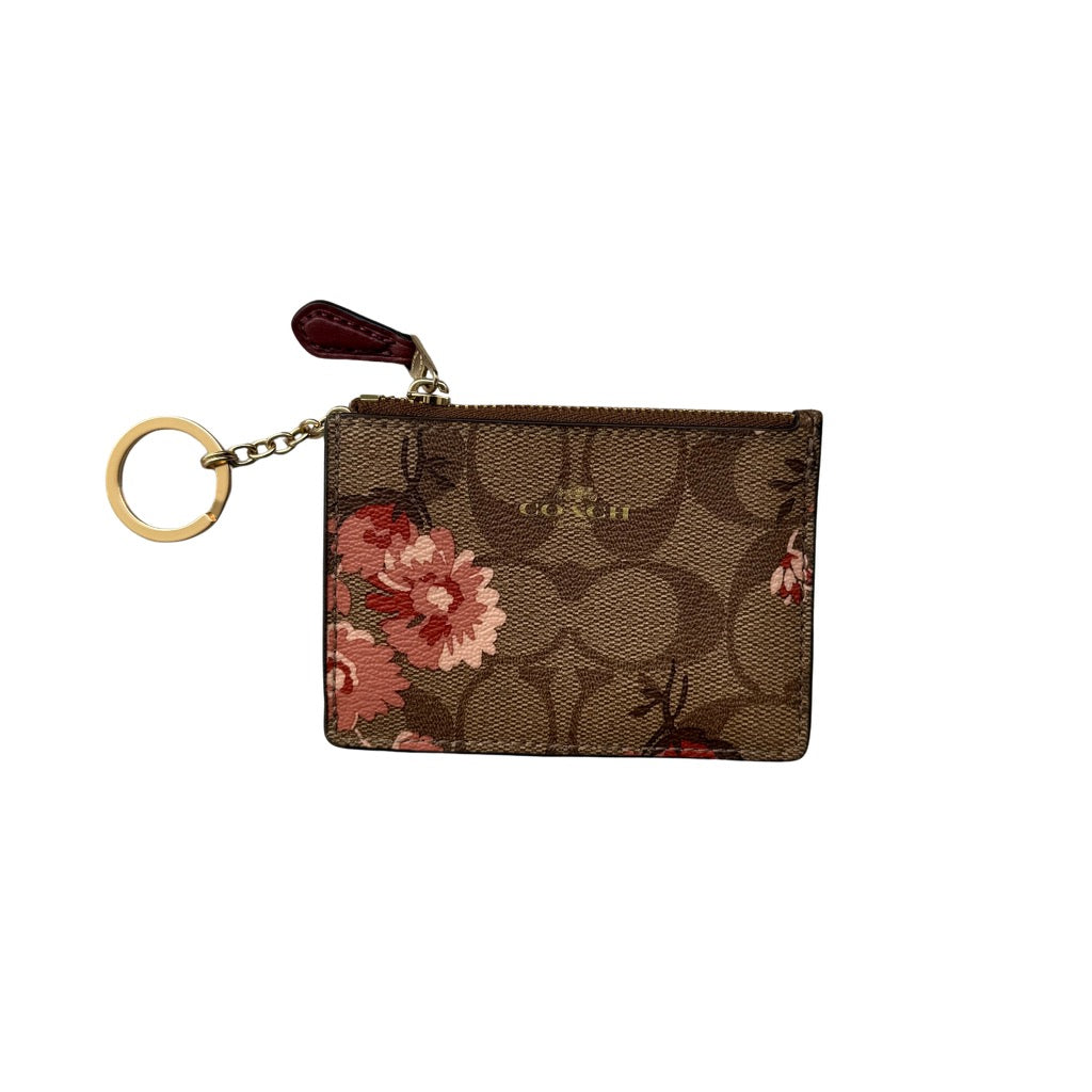 Coach Mini Skinny ID Peony Print Key Cardholder Beige