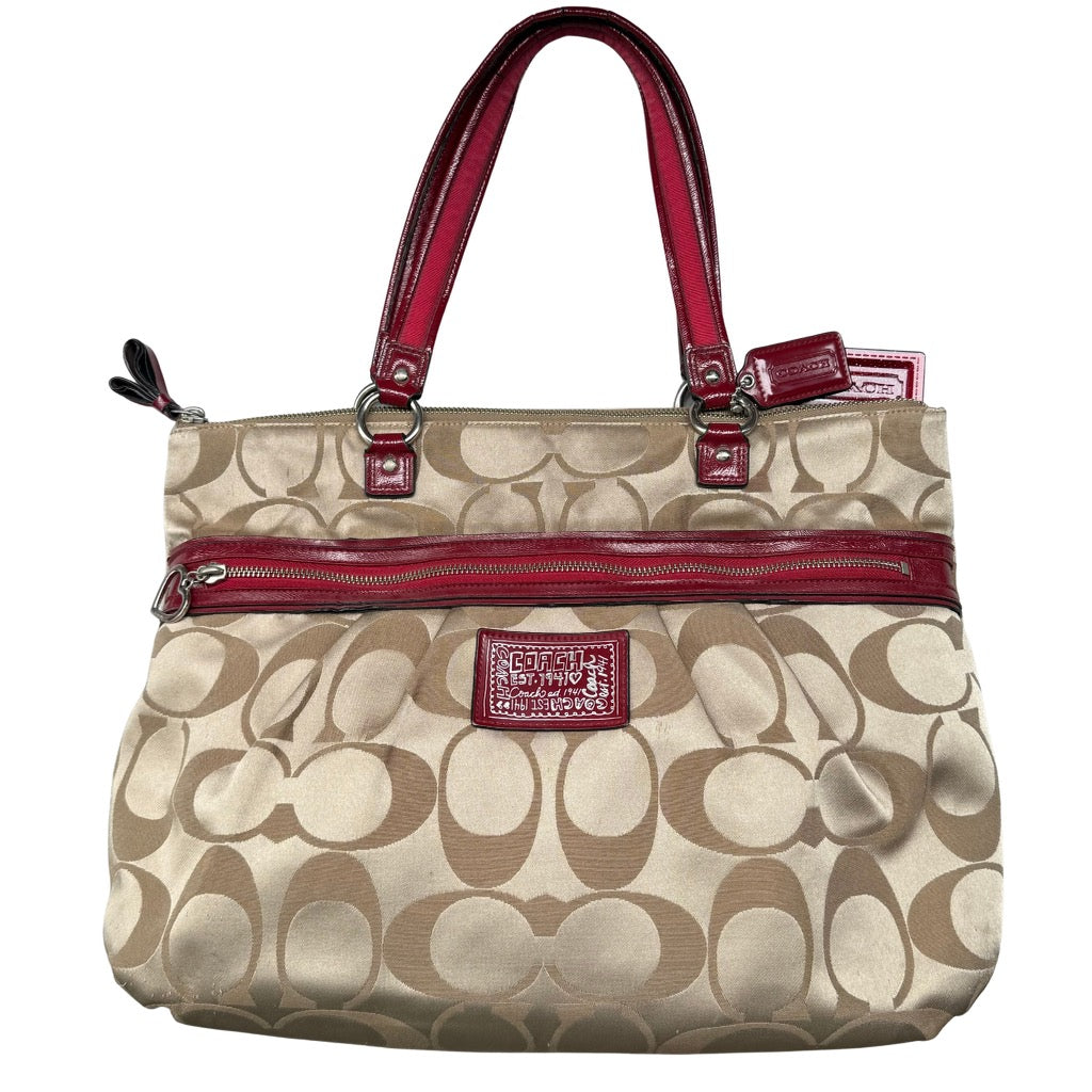 Coach Signature Poppy Daisy Tote Bag Beige/Red