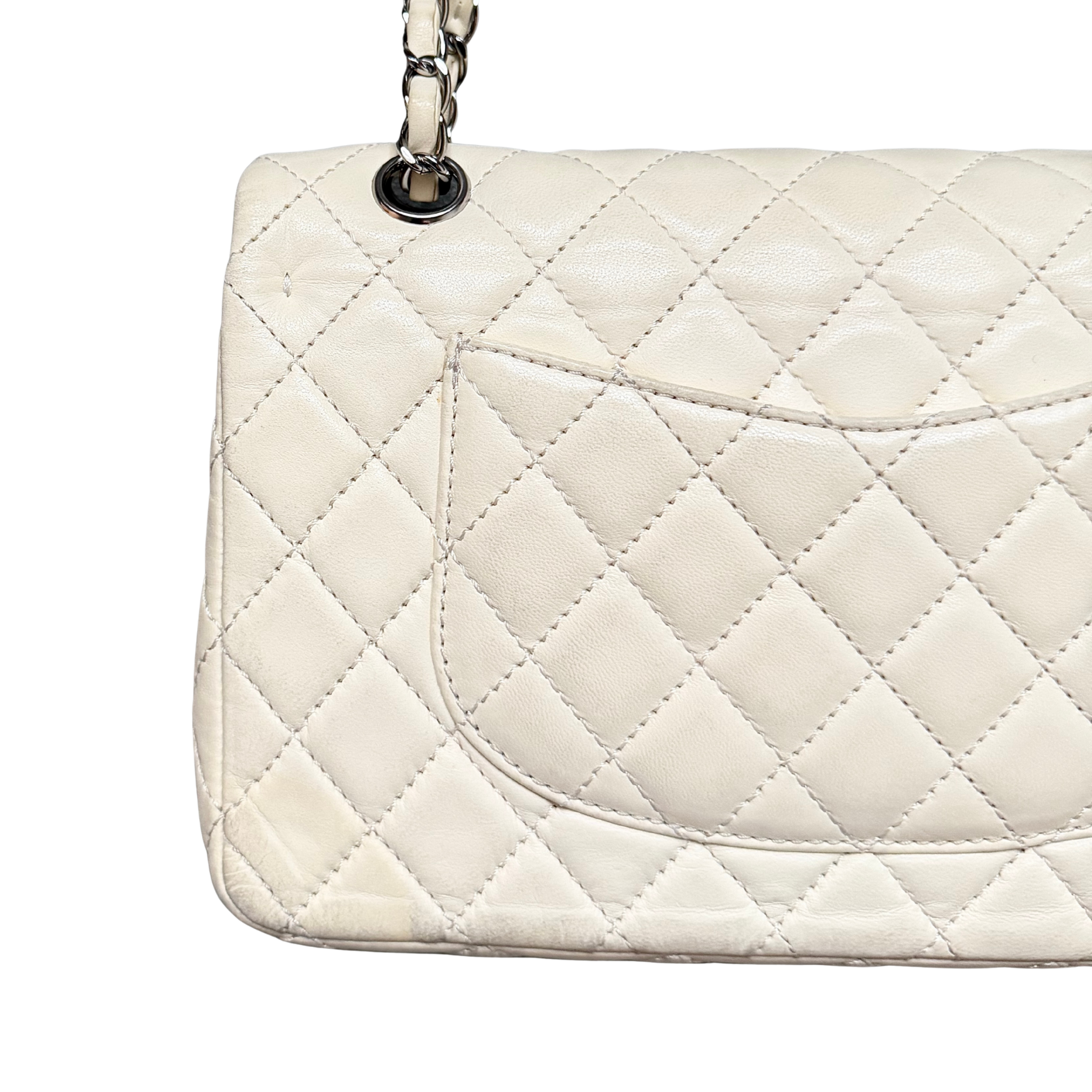 Chanel 25 Matelasse Quilted Double Flap Shoulder Bag Off-White