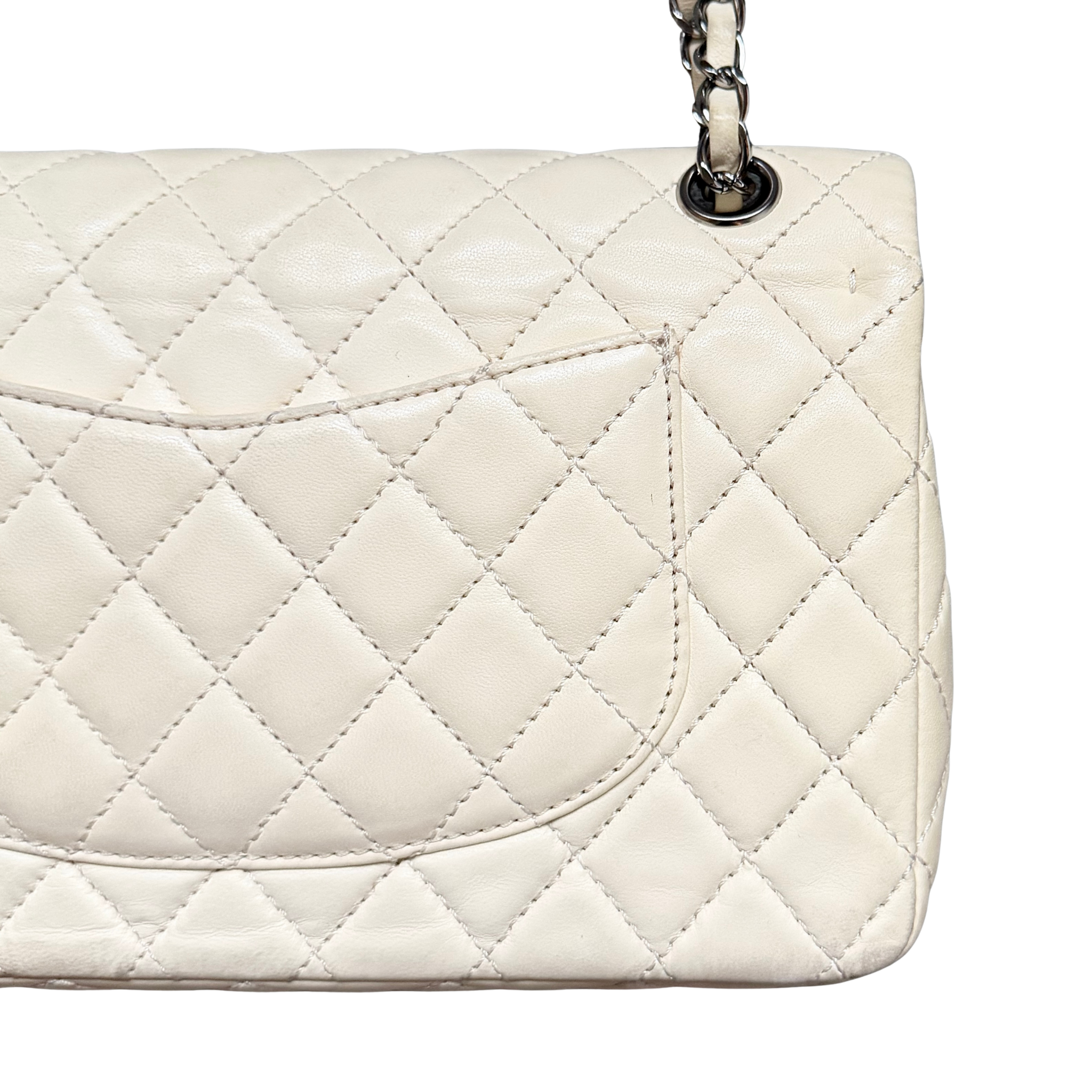 Chanel 25 Matelasse Quilted Double Flap Shoulder Bag Off-White