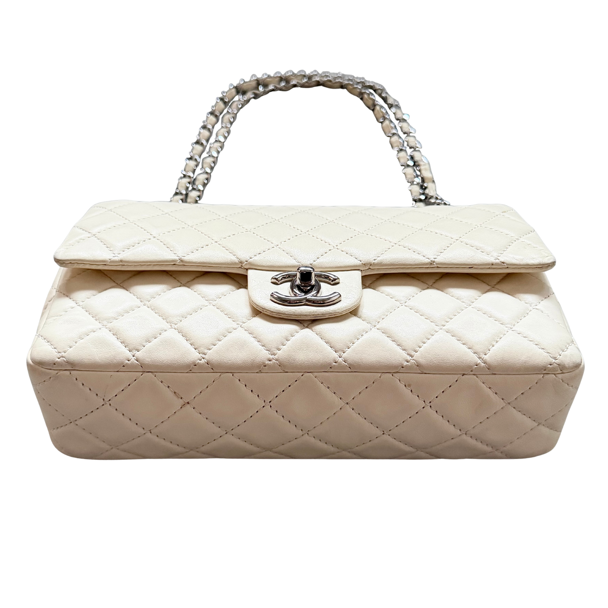 Chanel 25 Matelasse Quilted Double Flap Shoulder Bag Off-White