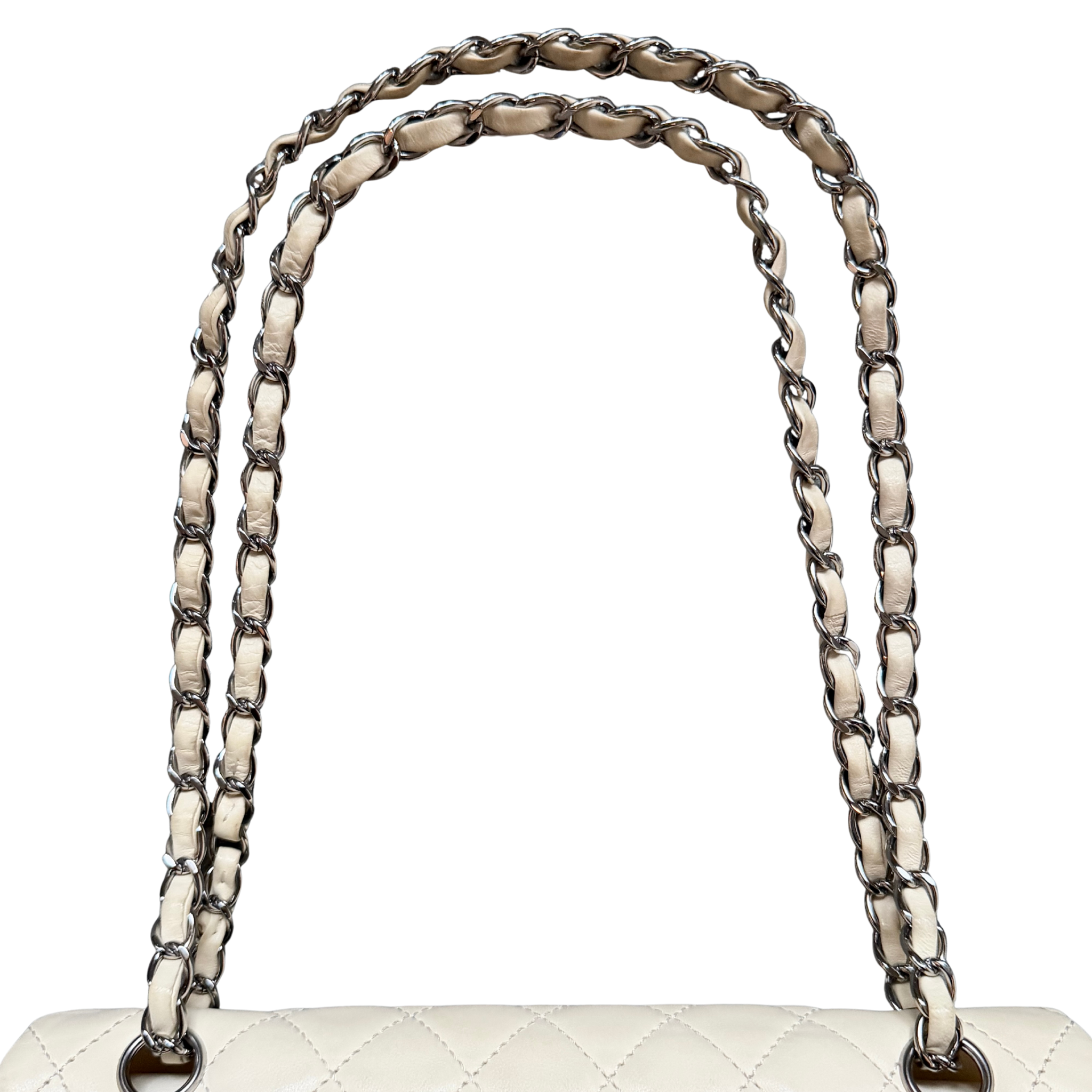 Chanel 25 Matelasse Quilted Double Flap Shoulder Bag Off-White